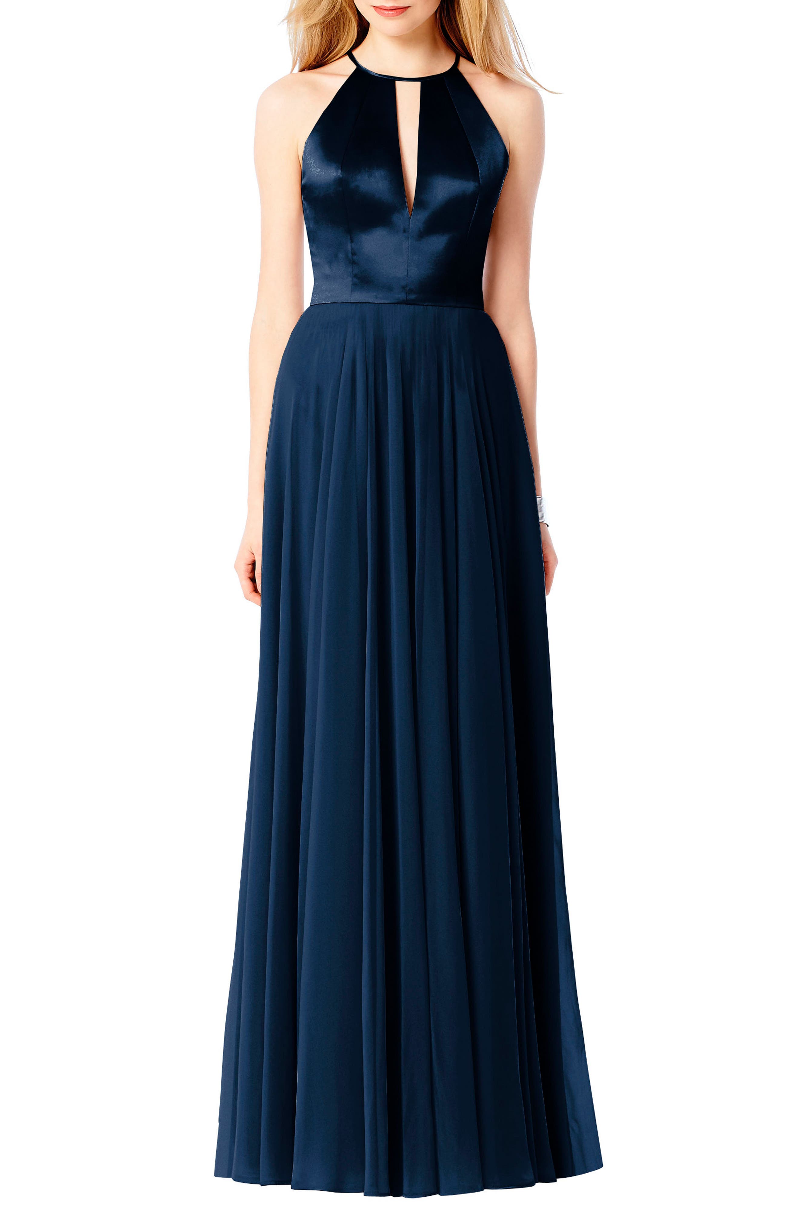 After Six Satin & Chiffon Gown, Blue