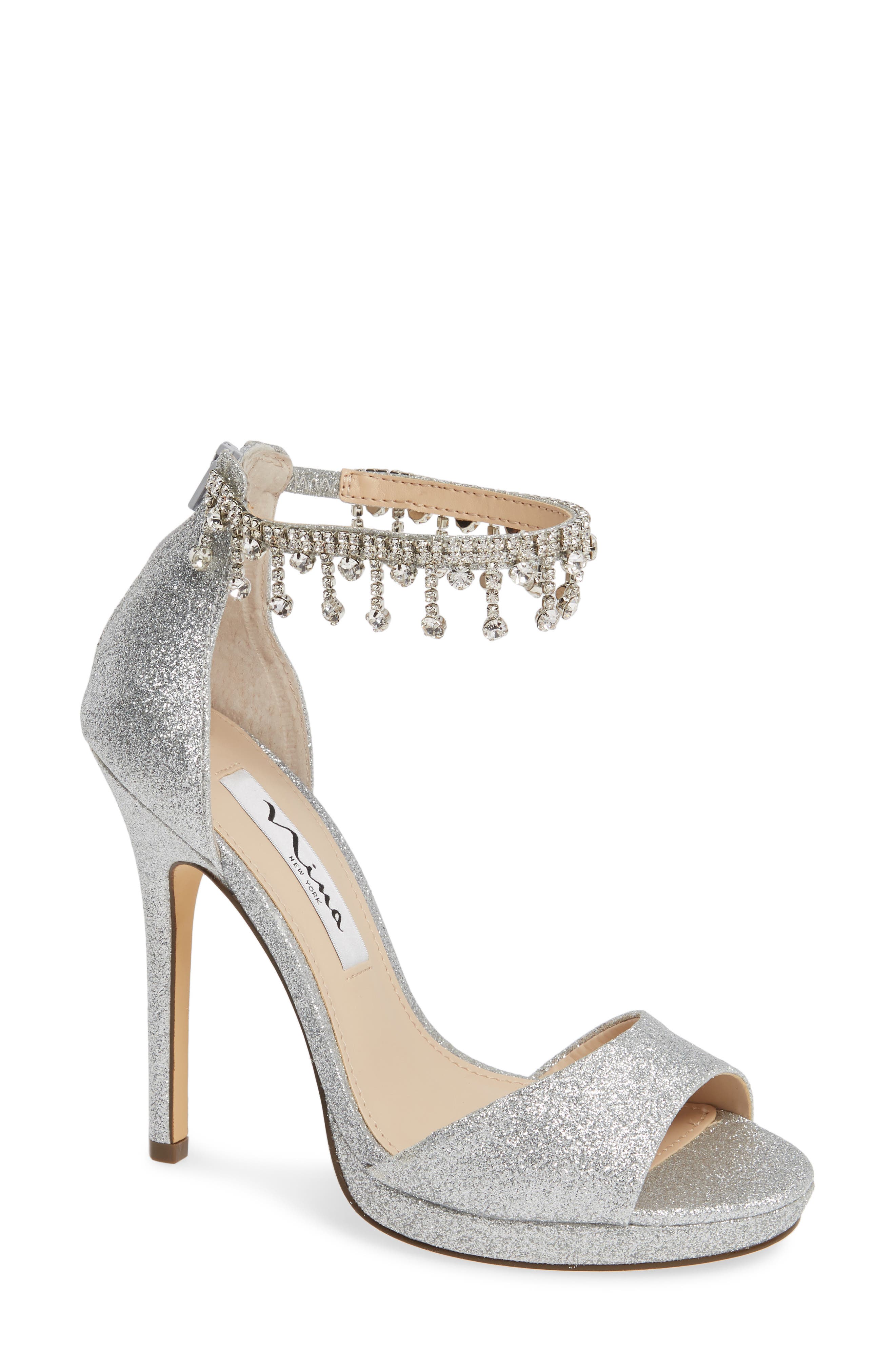 Nina Feya Embellished Ankle Strap Sandal- Metallic