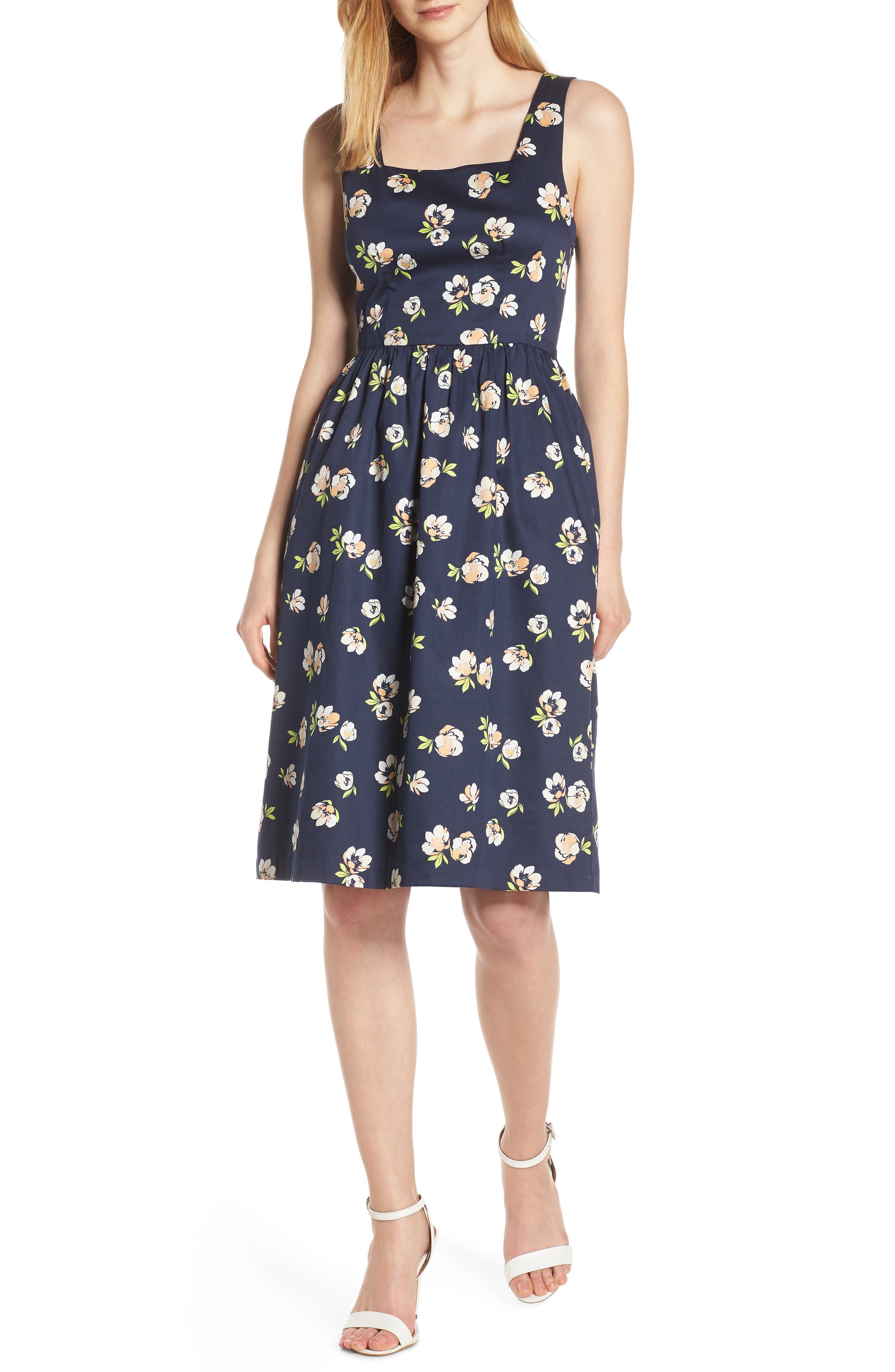 Petite Charles Henry Sleeveless Fit & Flare Dress, Blue