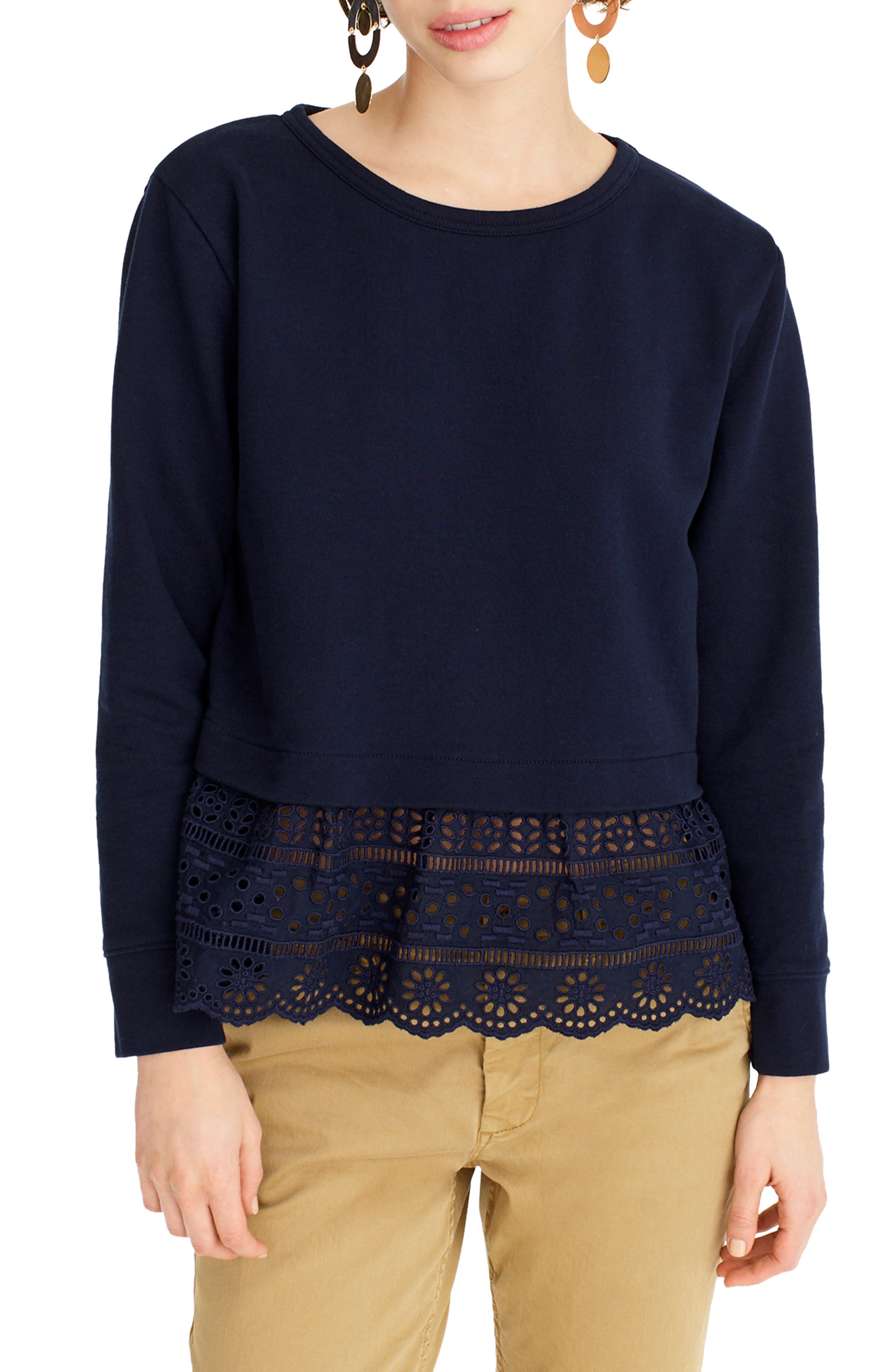Plus Size J.crew Eyelet Hem Sweatshirt, Size - Blue