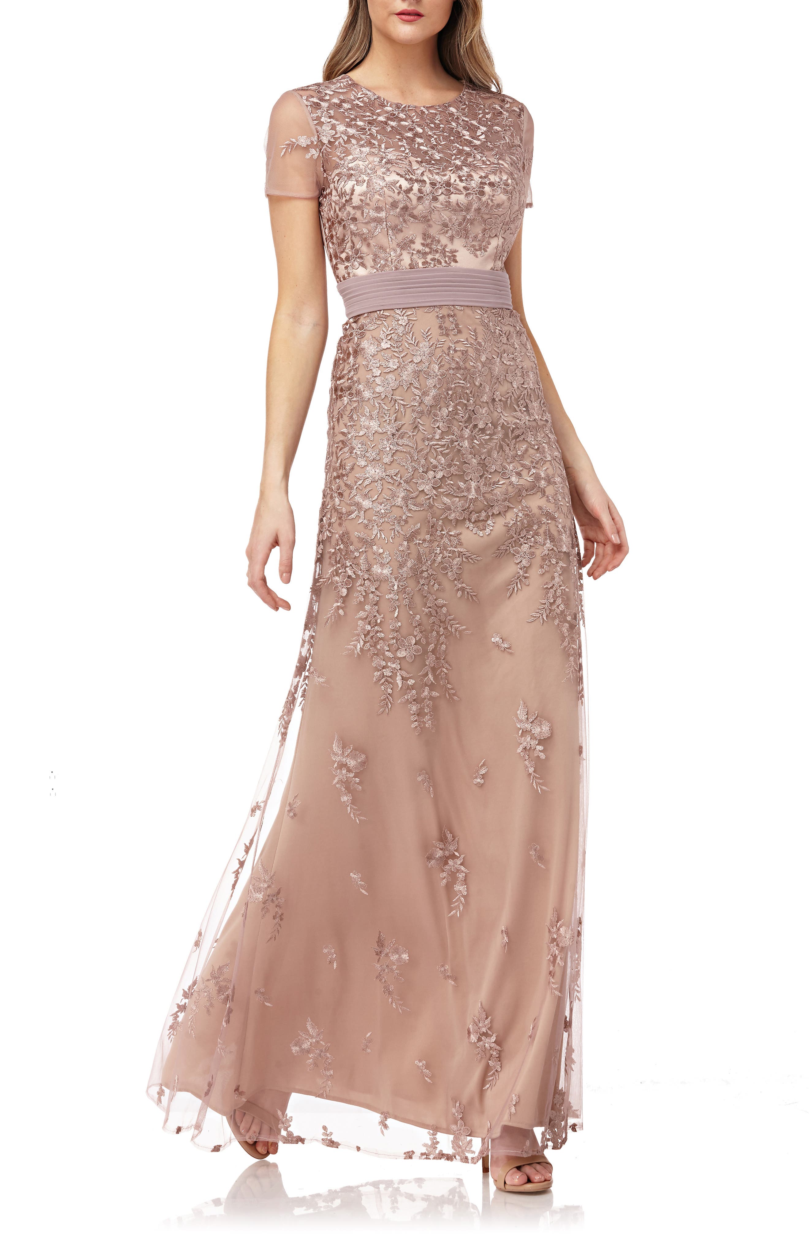 floral embroidered evening dress js collections