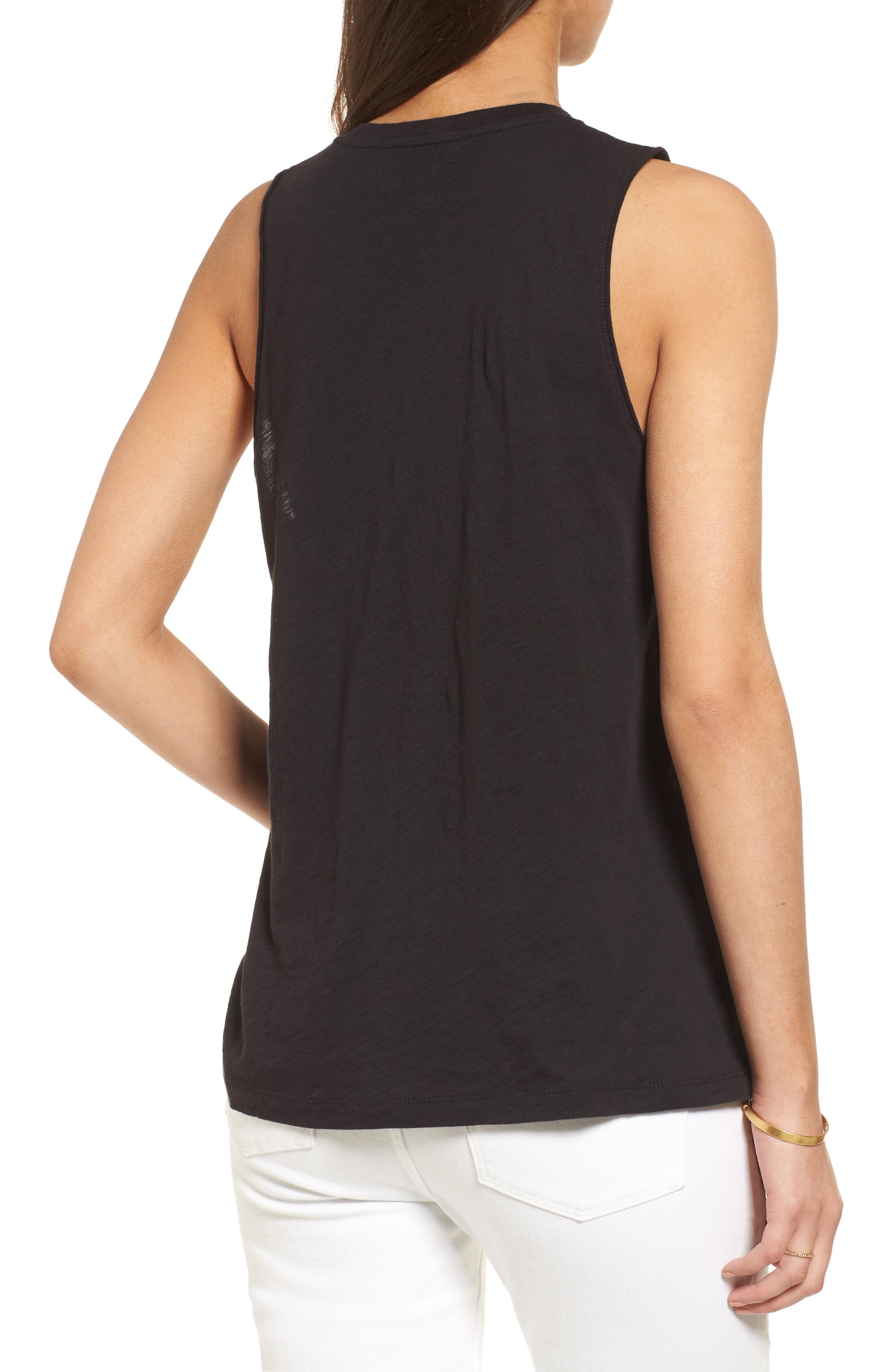 Madewell Whisper Cotton V Neck Pocket Tank In 纯黑色 ModeSens