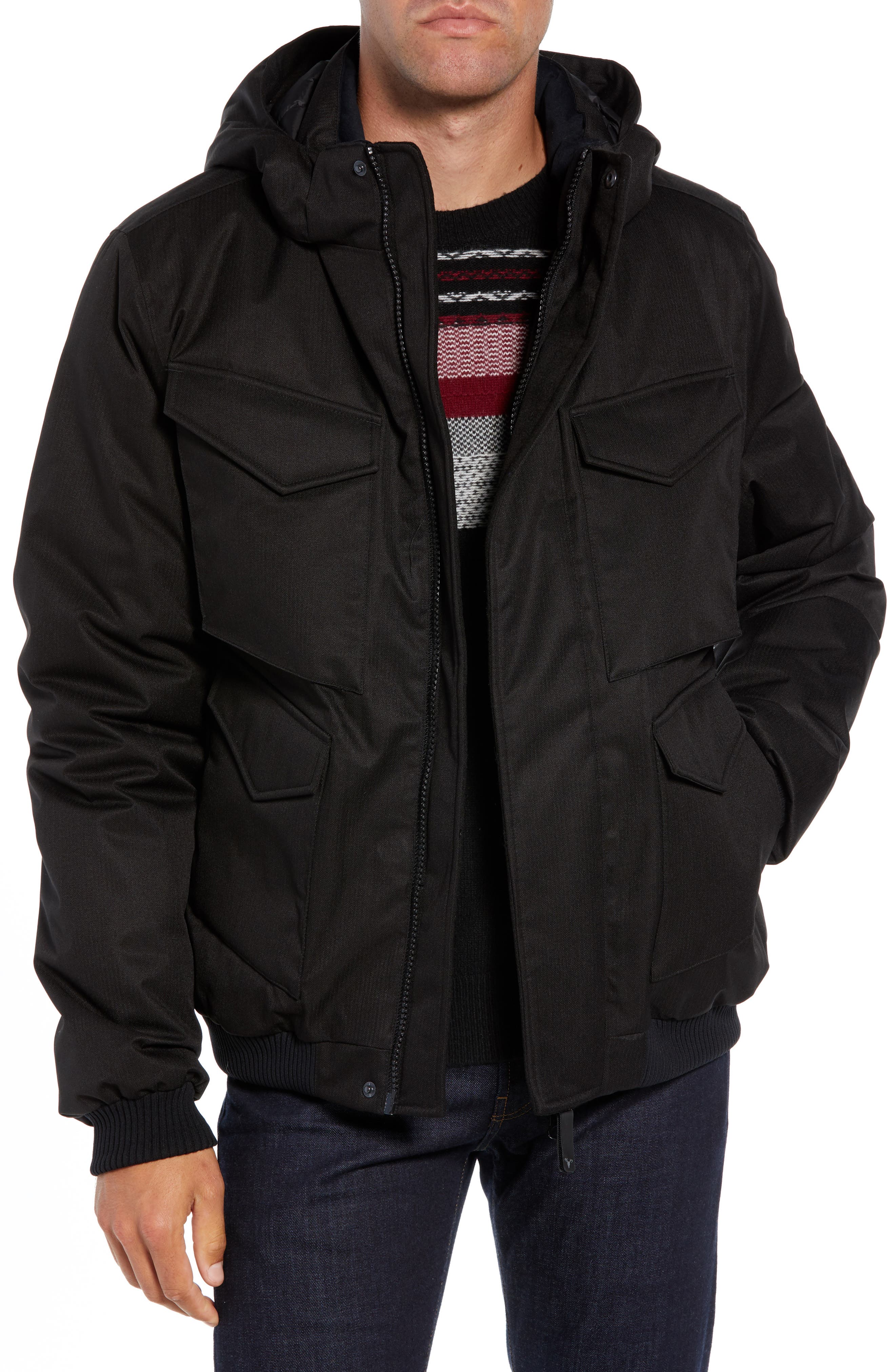 Nobis Ash Windproof & Waterproof 650 Fill Power Down Bomber Jacket, Black