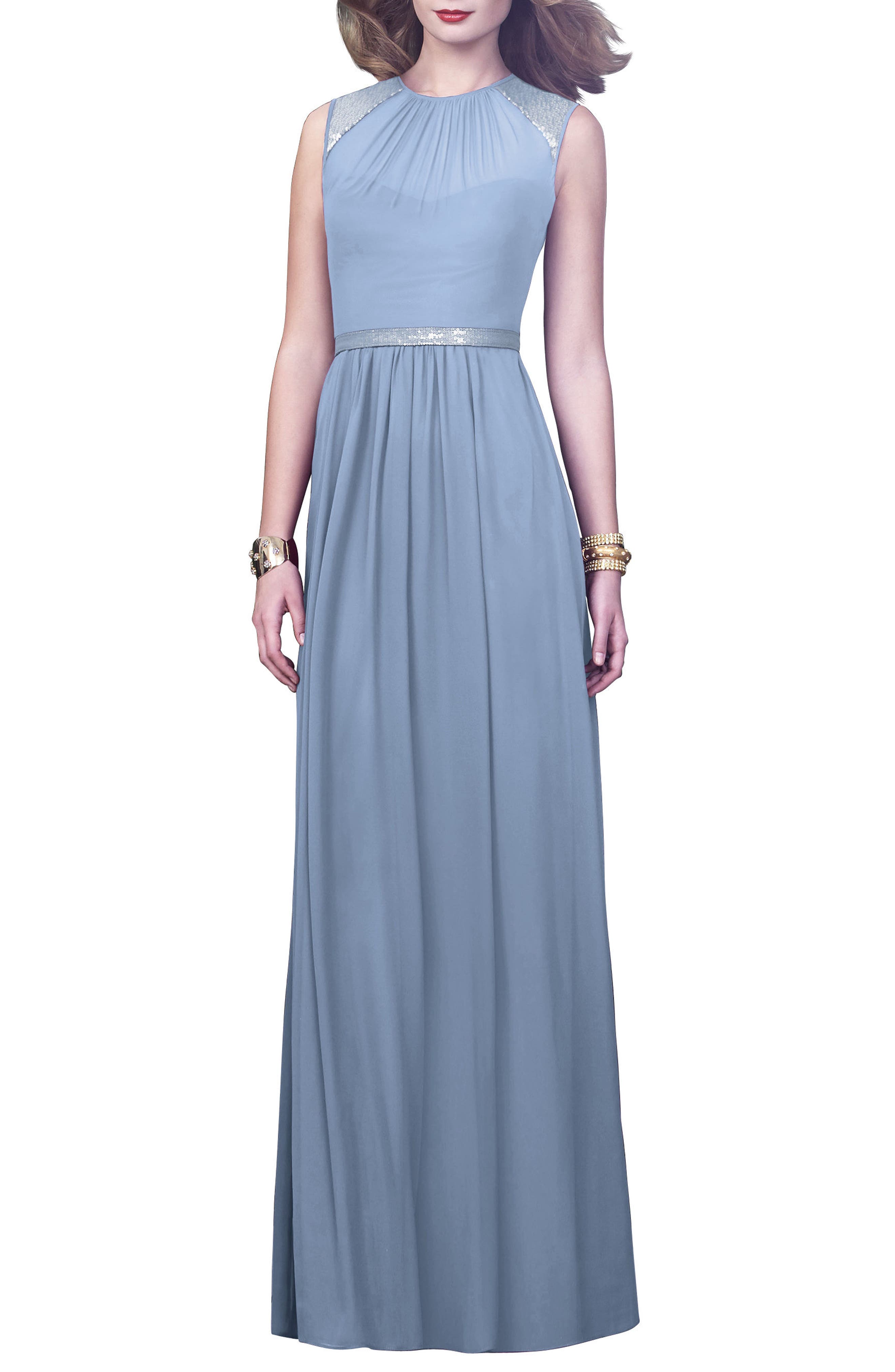 Dessy Collection Embellished Open Back Gown, Blue