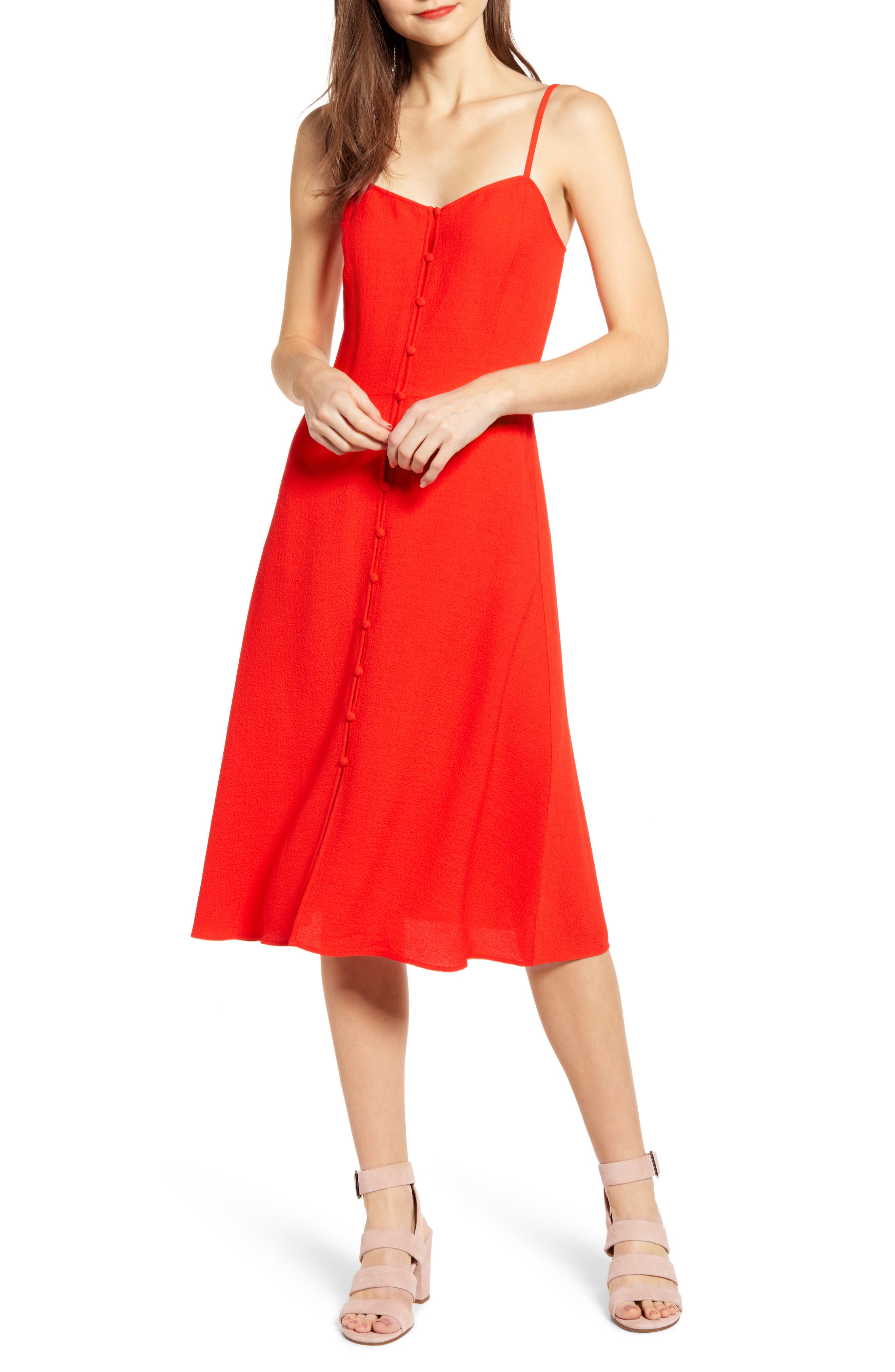 Chelsea28 Button Front Sundress, Red