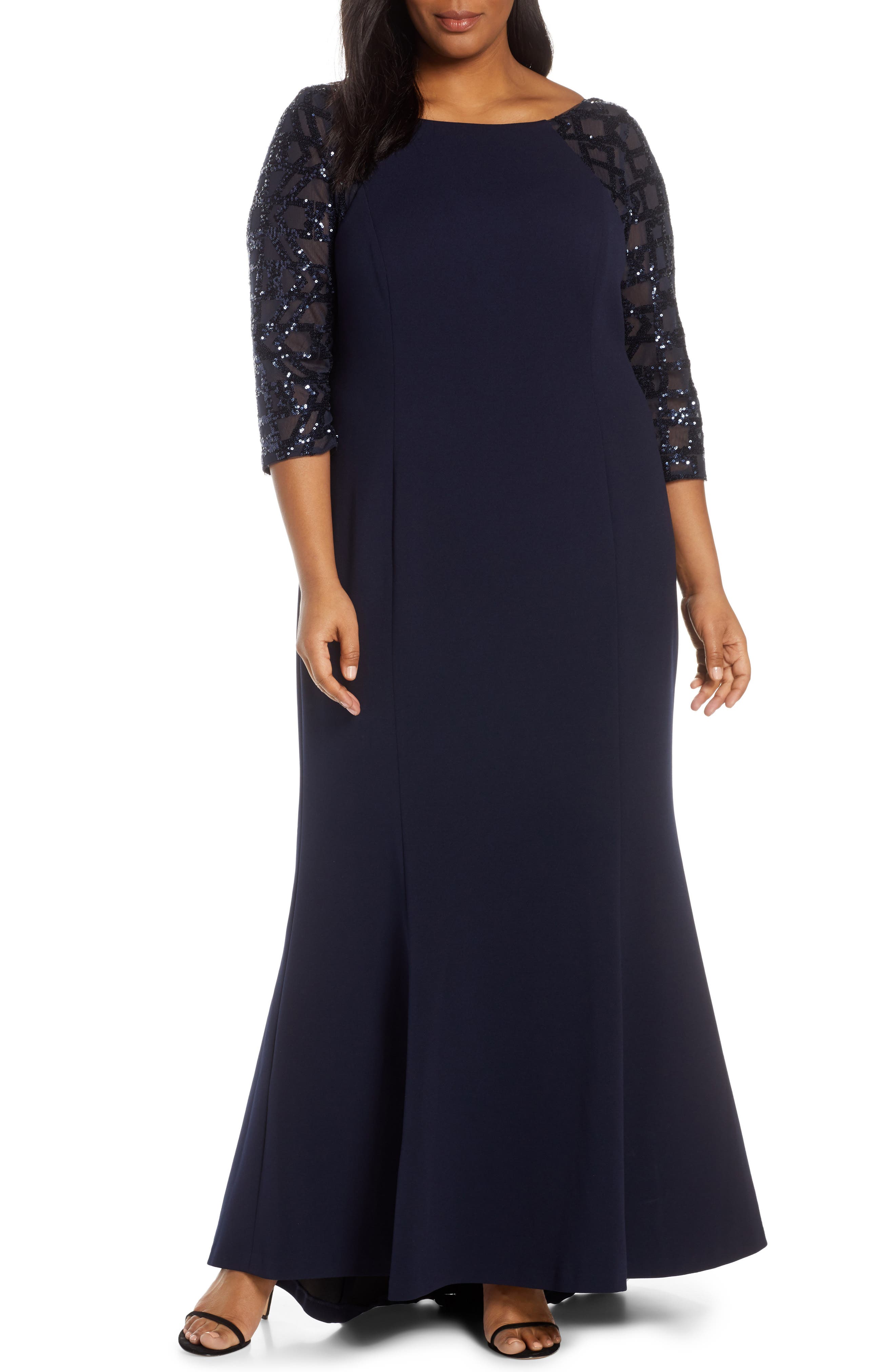 Plus Size Vince Camuto Sequin Crepe Trumpet Gown, Blue