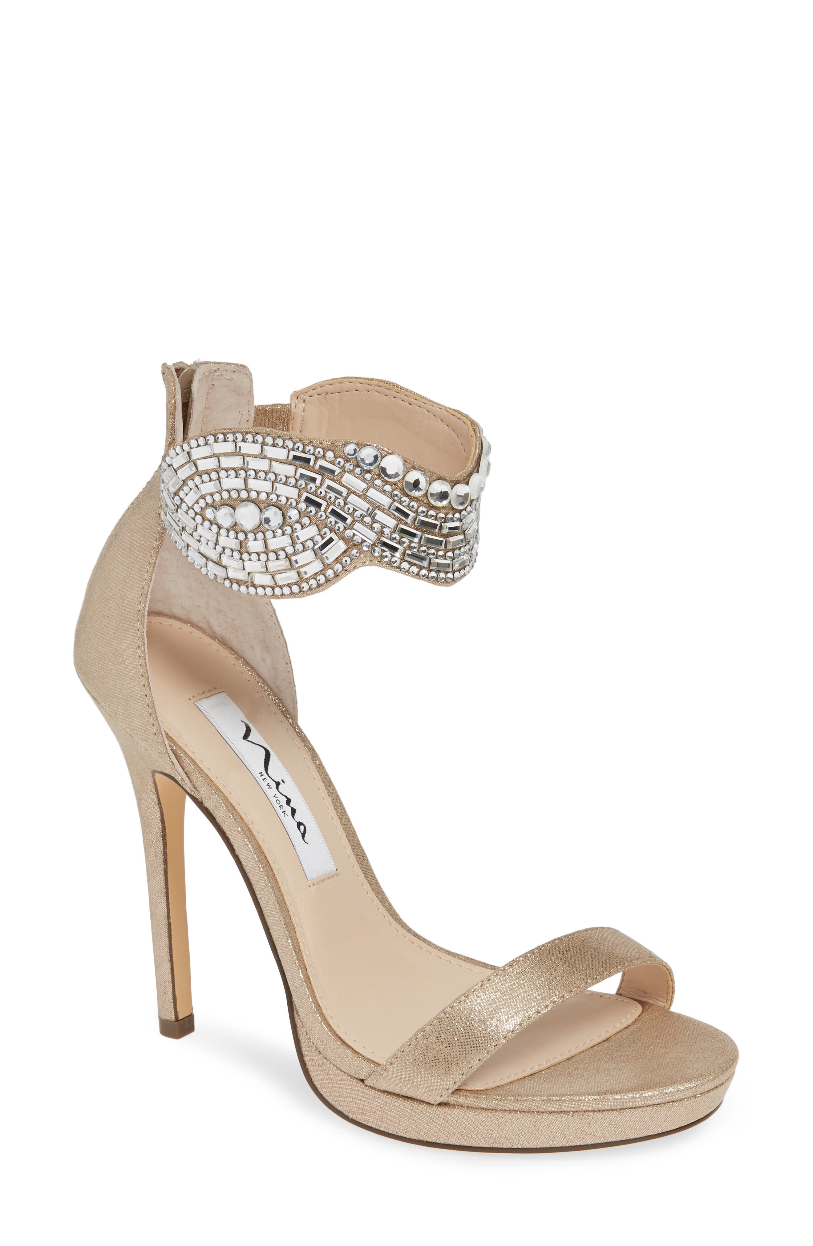 Nina Fayth Jeweled Ankle Cuff Sandal- Brown