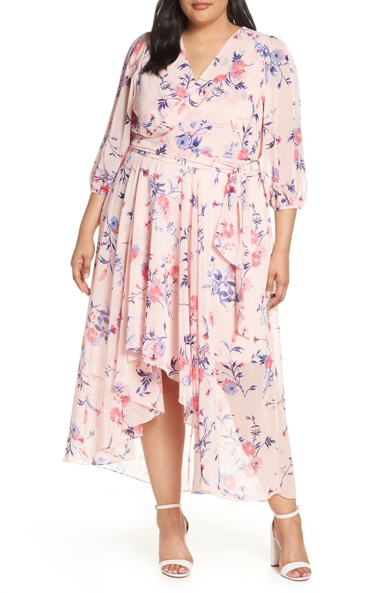 Eliza J Floral Print High/Low Wrap Maxi Dress (Plus Size) | Nordstrom