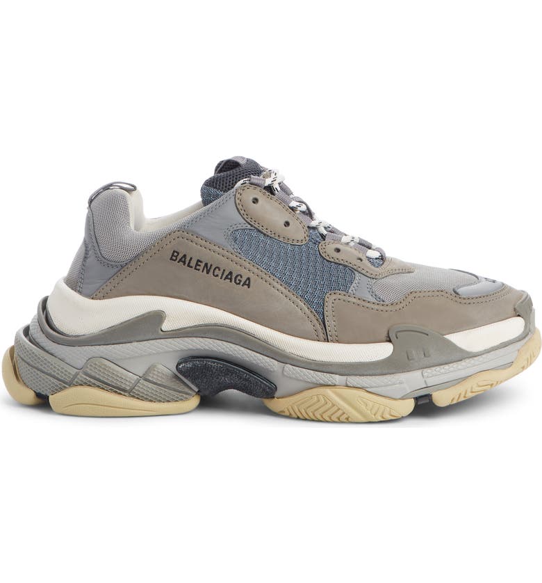 Balenciaga Low-Top Sneakers Triple S Mesh Nubuck Logo Blue Grey Light Grey