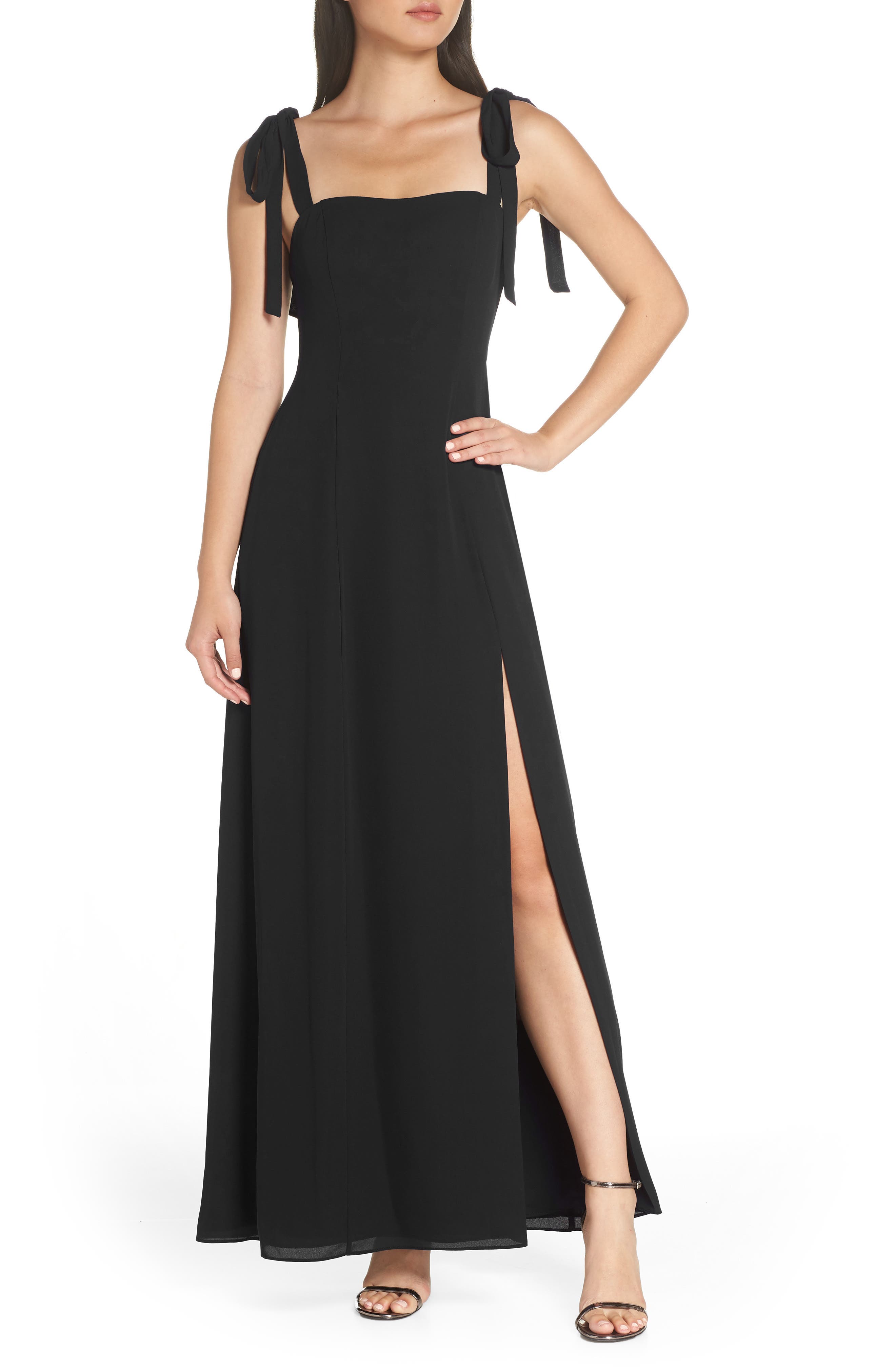 Fame And Partners Tie Shoulder Gown, Black