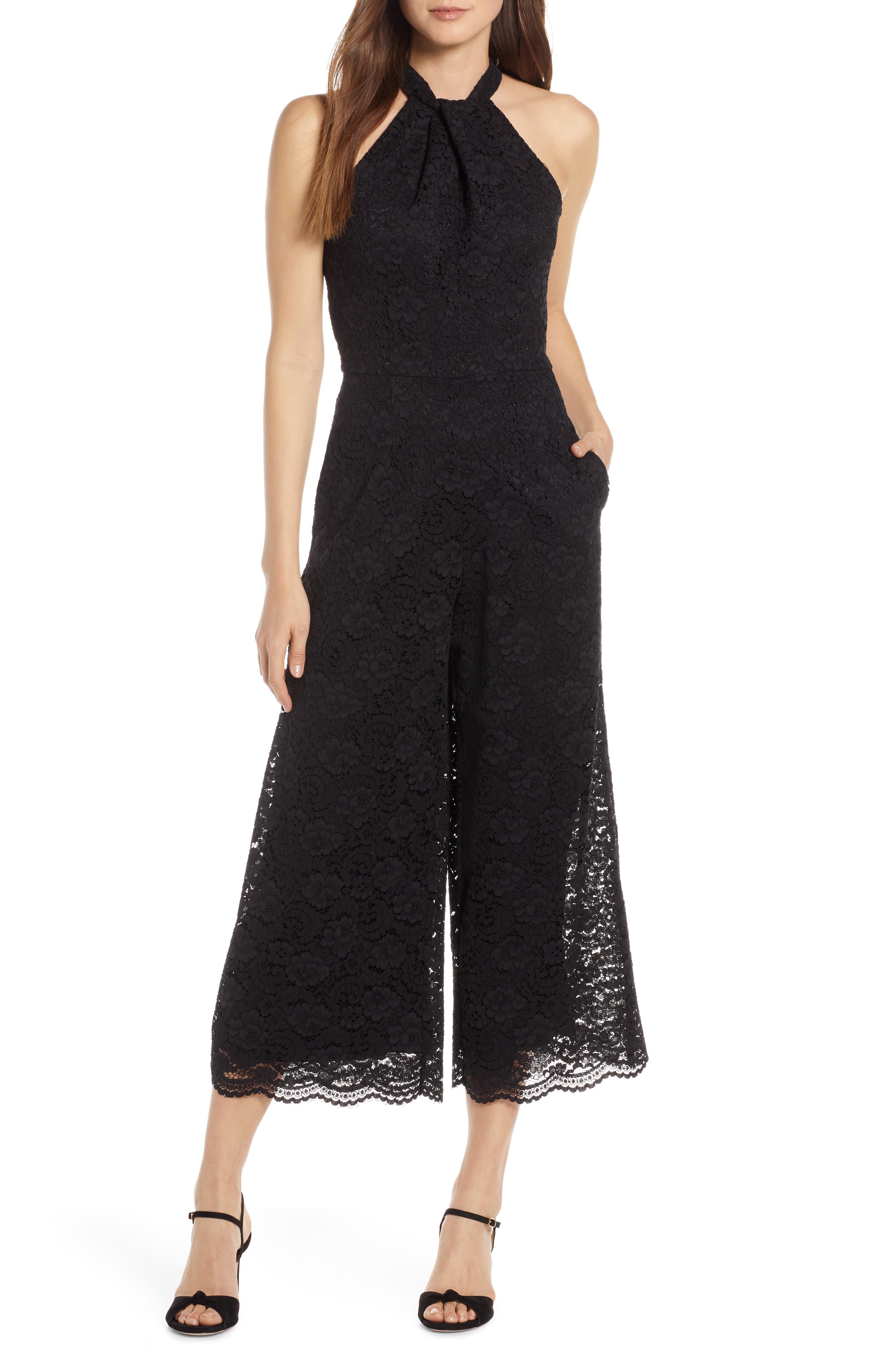 Julia Jordan Cropped Lace Jumpsuit, Black