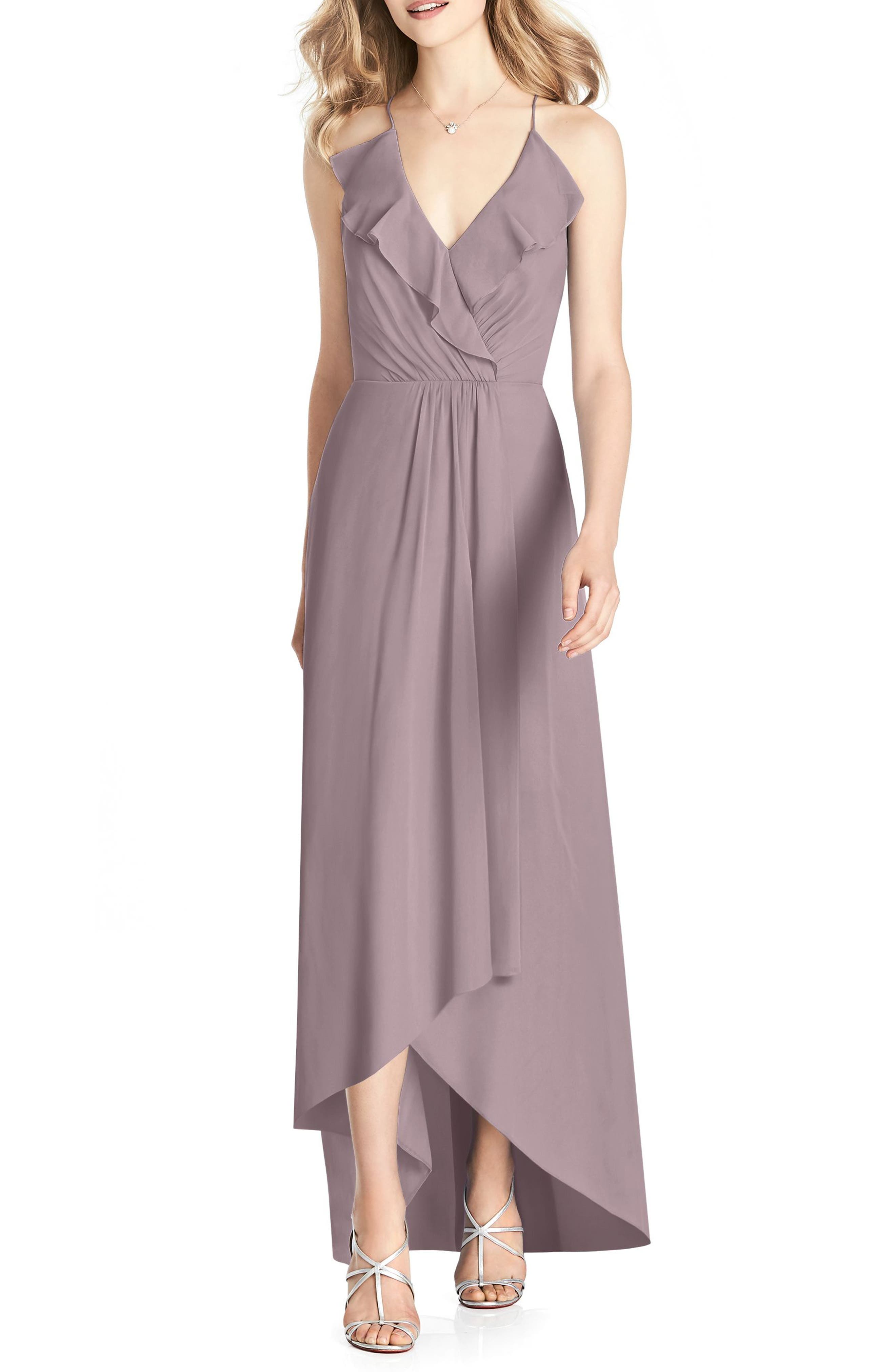 Jenny Packham Ruffle Neck Chiffon Gown, Pink