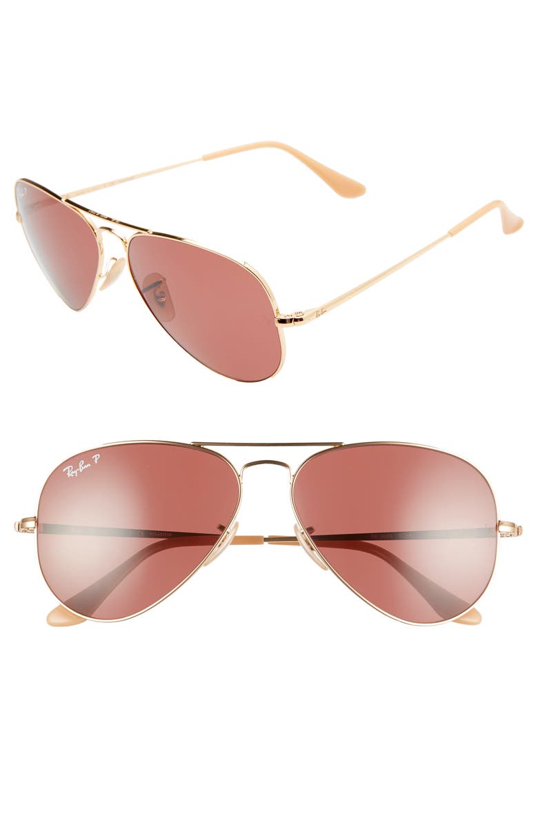 Ray Ban Sunglasses 58MM POLARIZED AVIATOR SUNGLASSES - GOLD/ RED SOLID