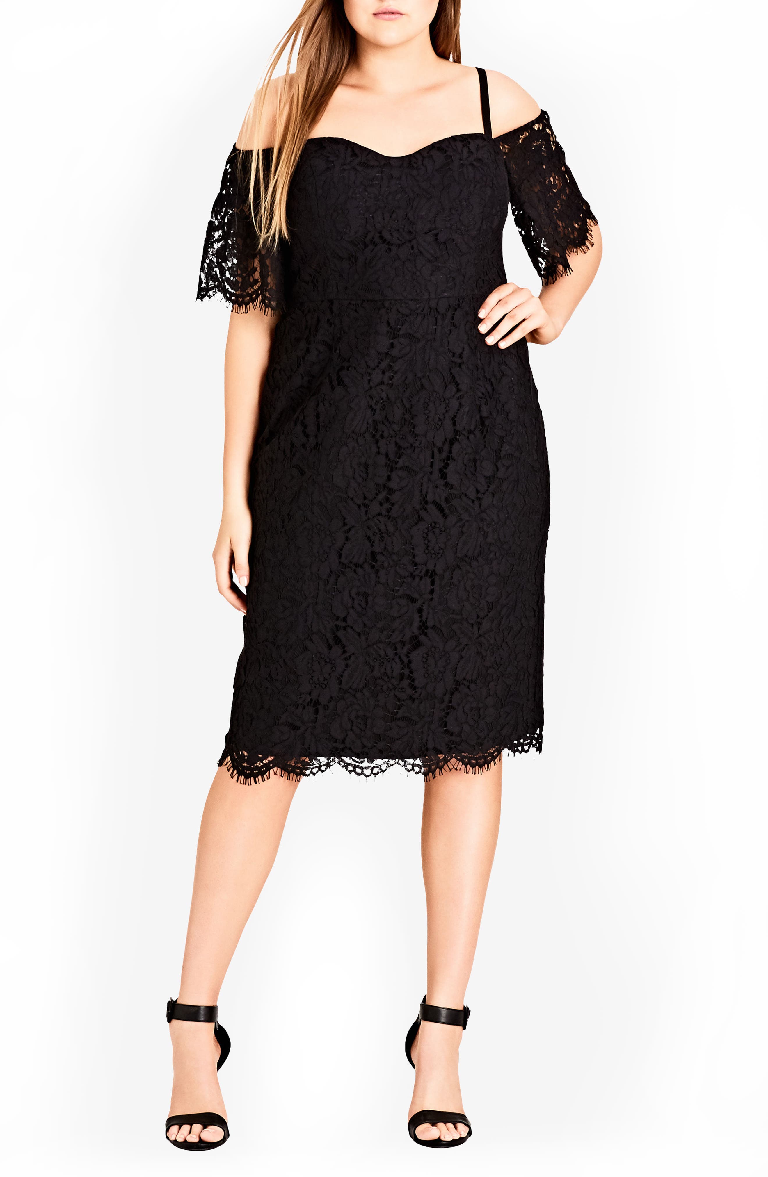 Plus Size City Chic Lace Whisper Dress, Black