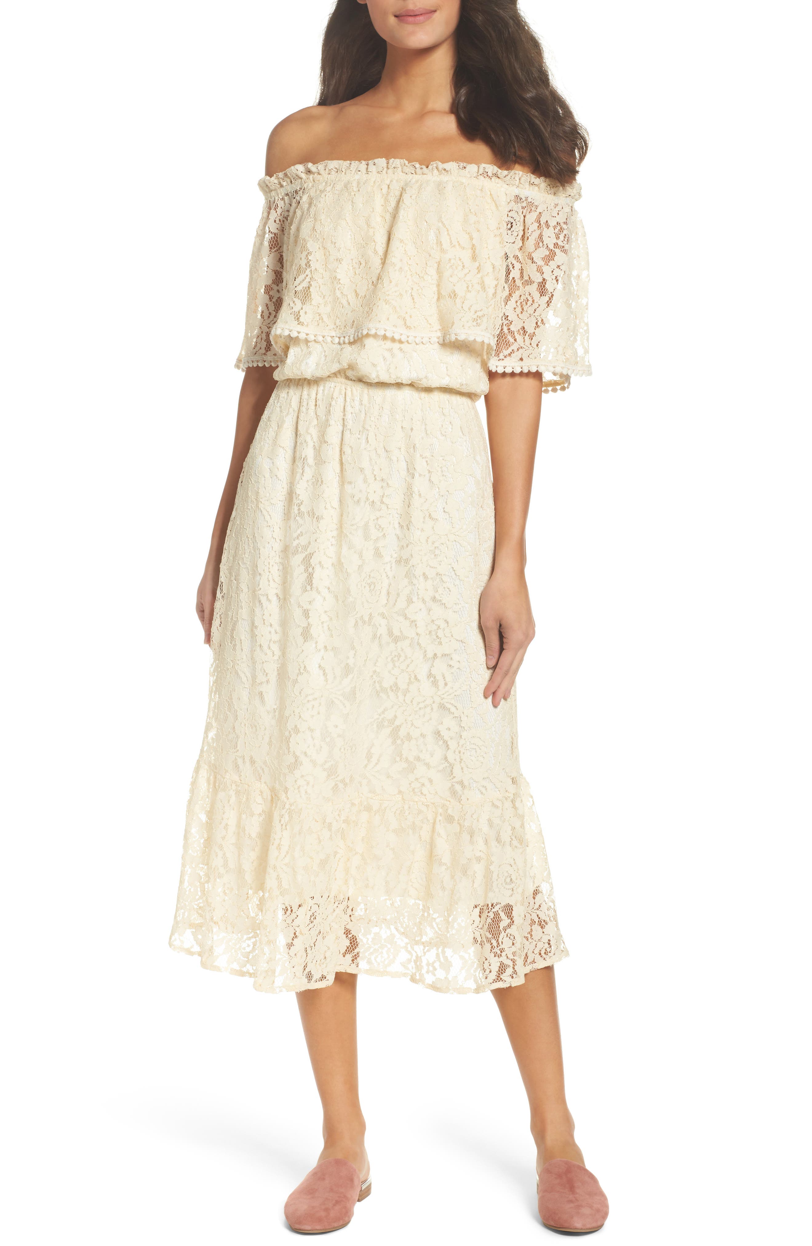 Fraiche By J Popover Midi Dress, Ivory