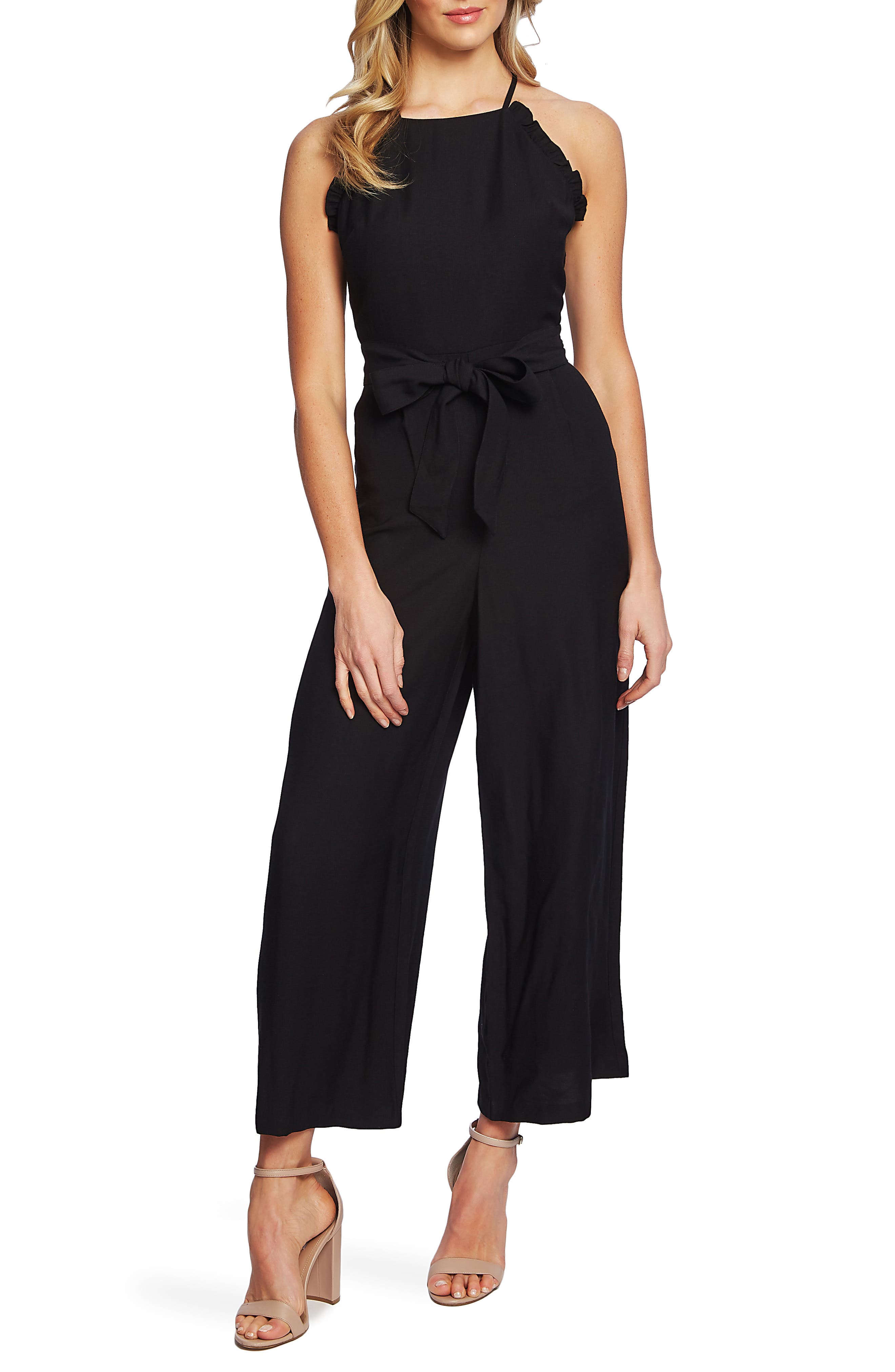 Cece Ruffle Halter Neck Jumpsuit, Black