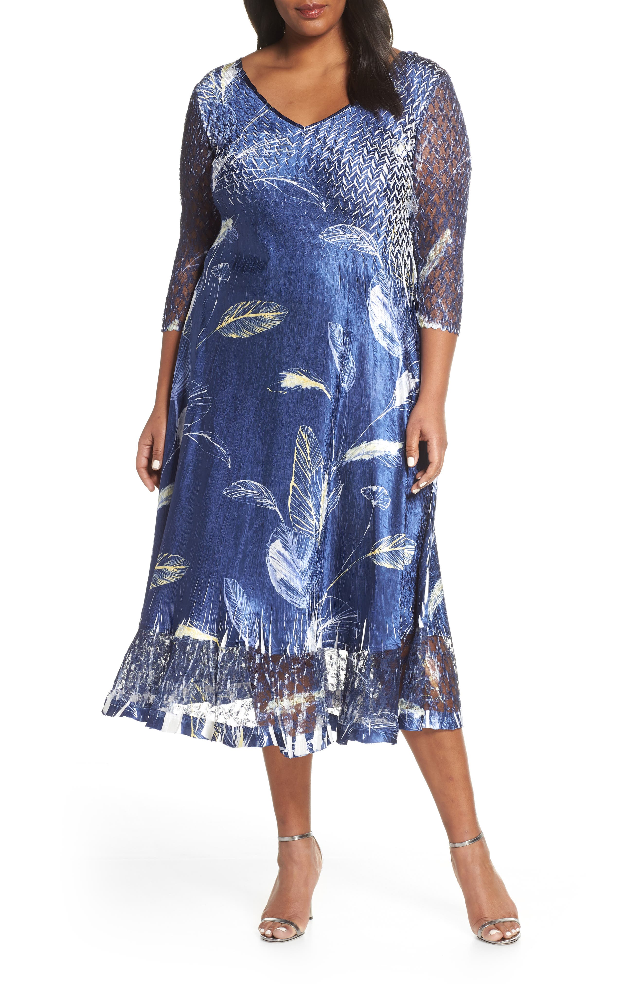 Plus Size Komarov Print Charmeuse A-Line Dress, Blue