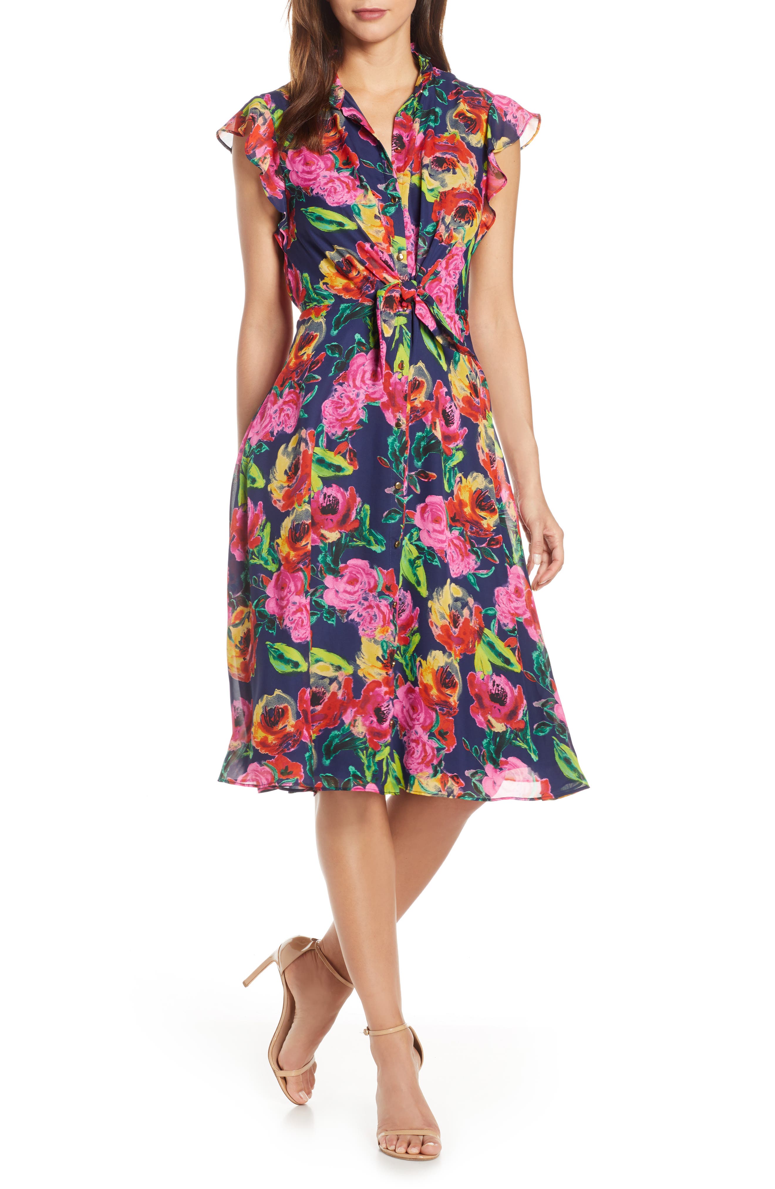 Julia Jordan Floral Print Chiffon Midi Dress, Blue