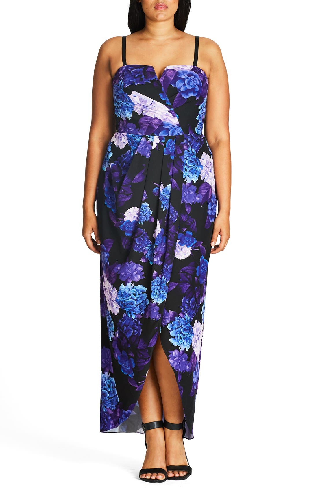 Plus Size City Chic Hydrangea Print Maxi Dress