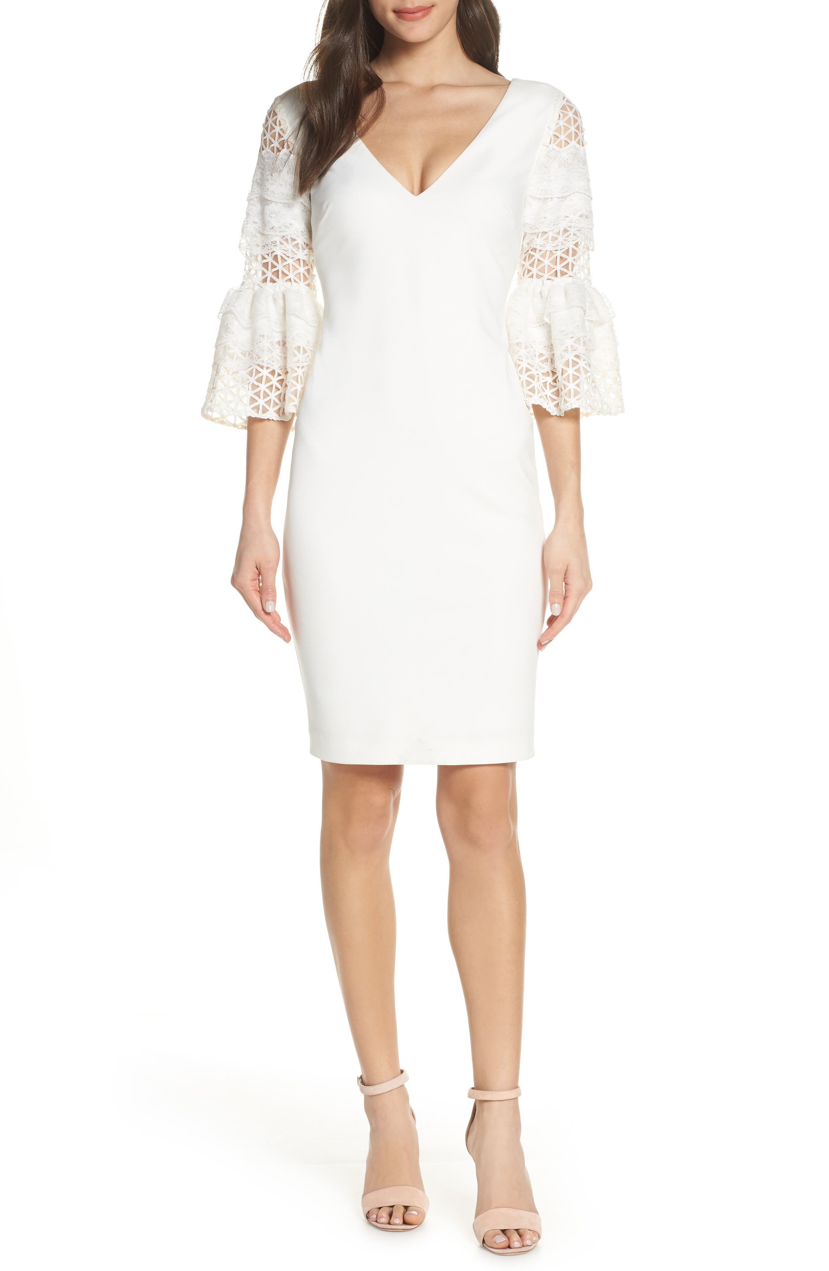 Mark + James By Badgley Mischka Lace Sleeve Sheath Dress, White
