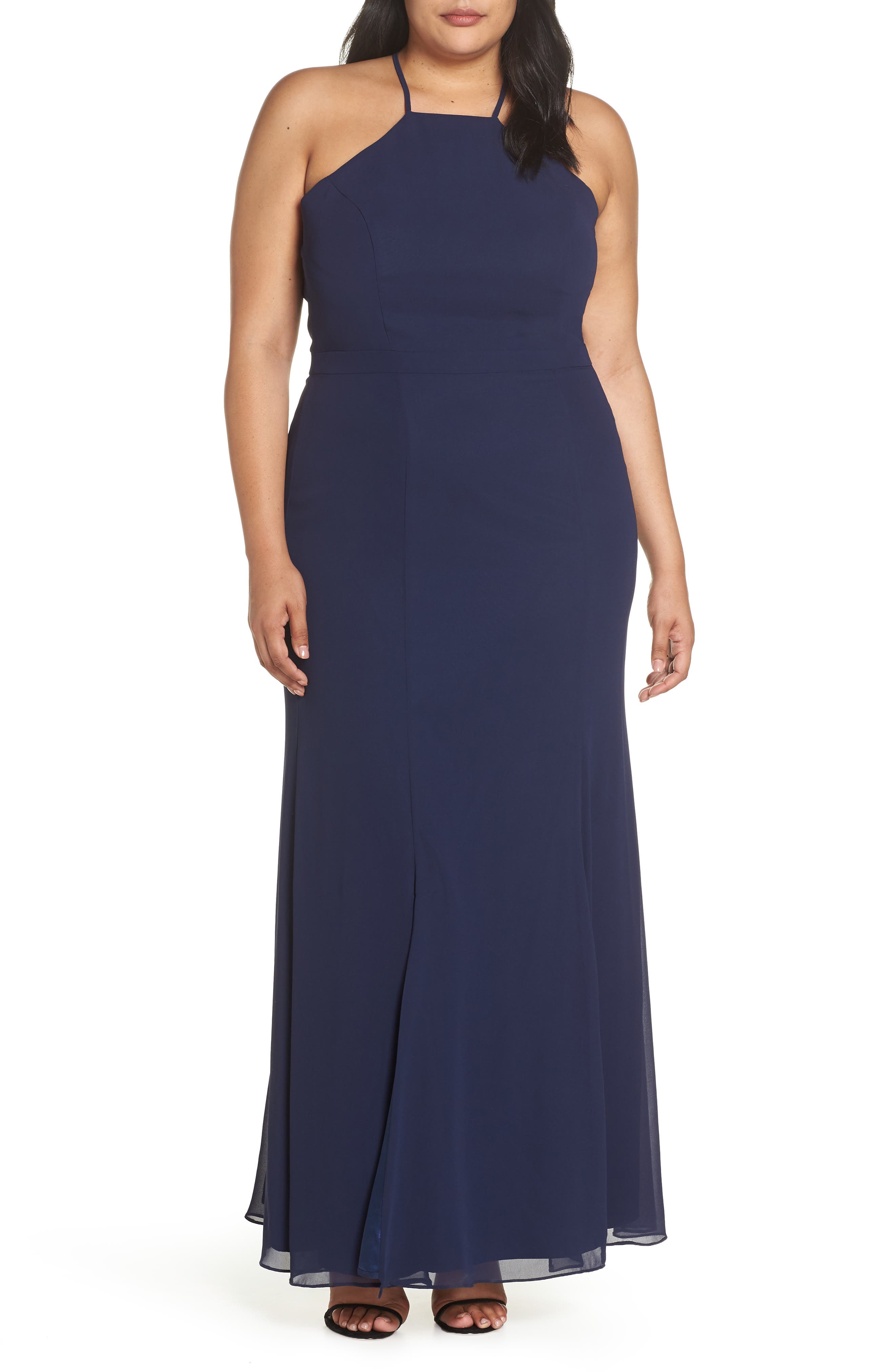 Plus Size Chi Chi London Lace Back Gown, Blue