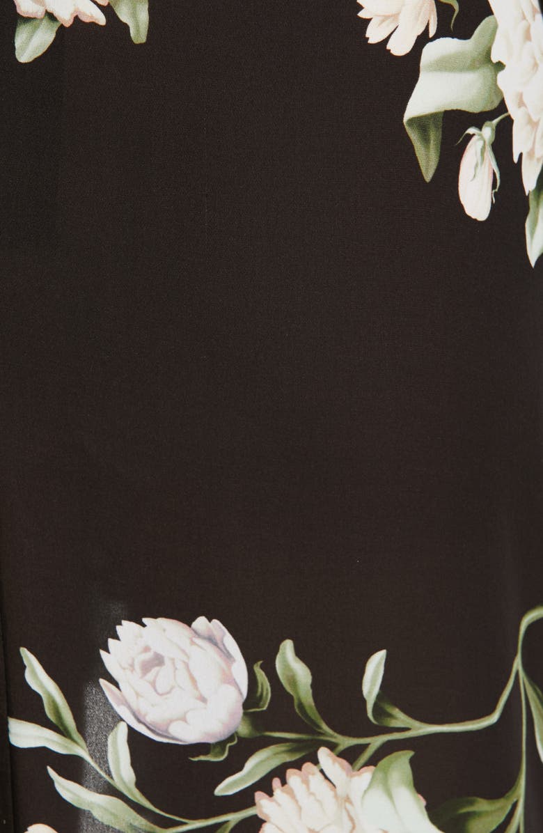 Johanna Ortiz Melodias Salvajes Front Slit Floral Print Silk Dress In Nights In Cali Black/ Ecru