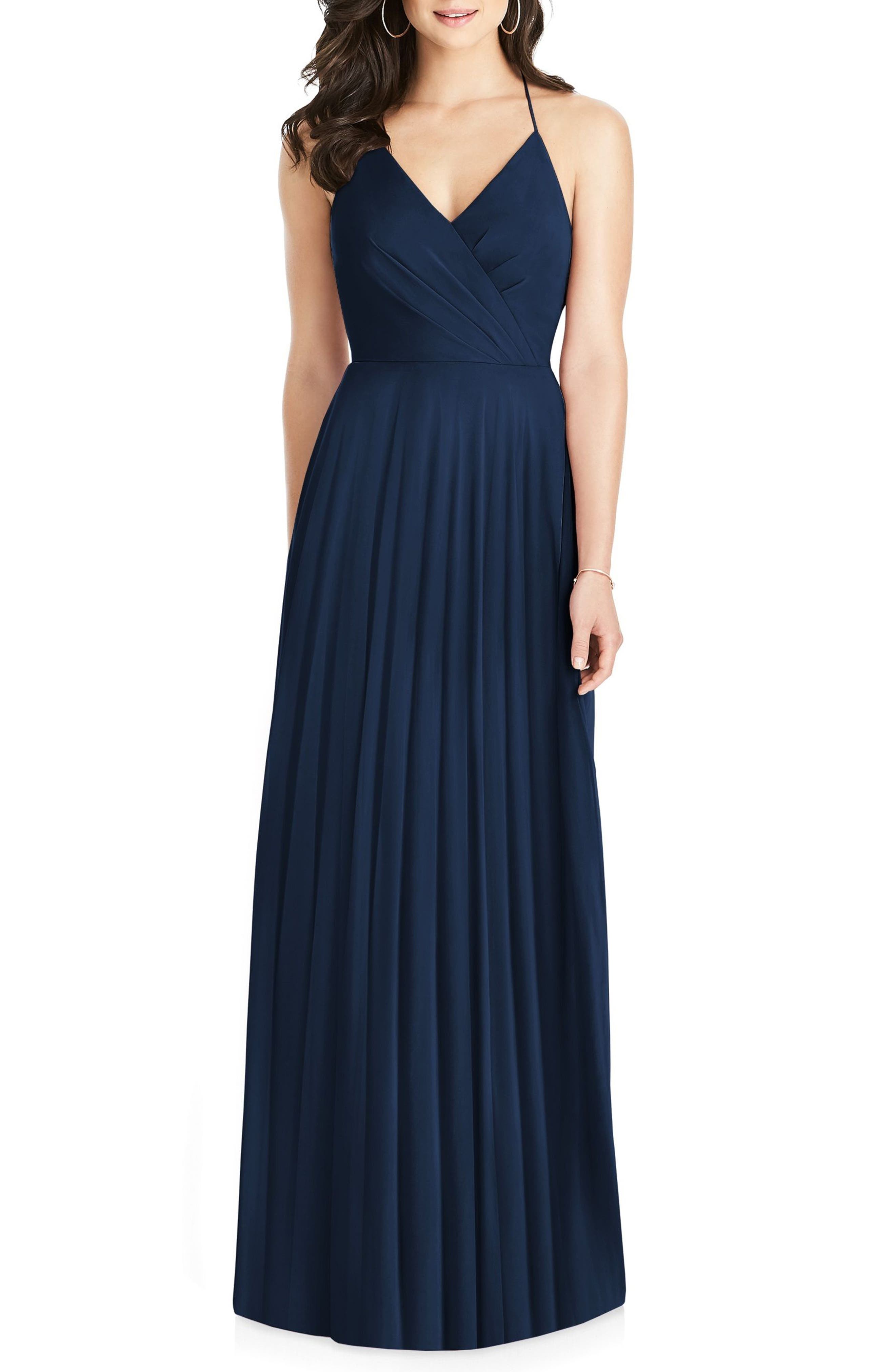 Dessy Collection Ruffle Back Chiffon Gown, Blue