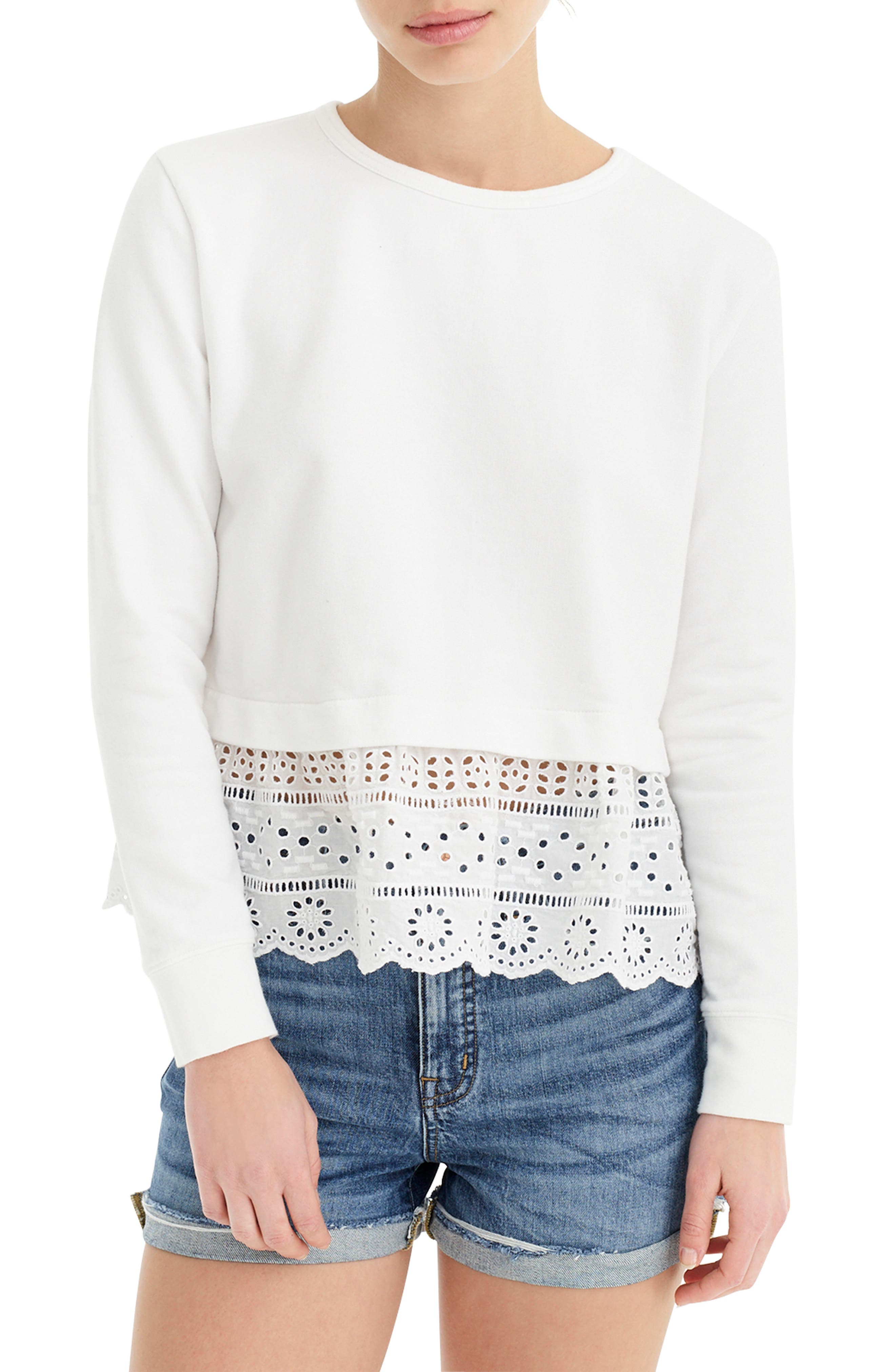 Plus Size J.crew Eyelet Hem Sweatshirt, Size - White