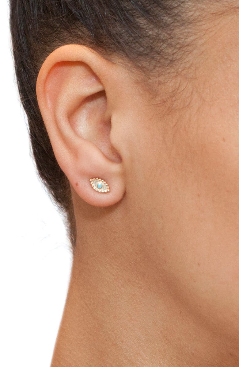 ANZIE DEW DROP TURQUOISE EVIL EYE STUD EARRINGS,4043EVT
