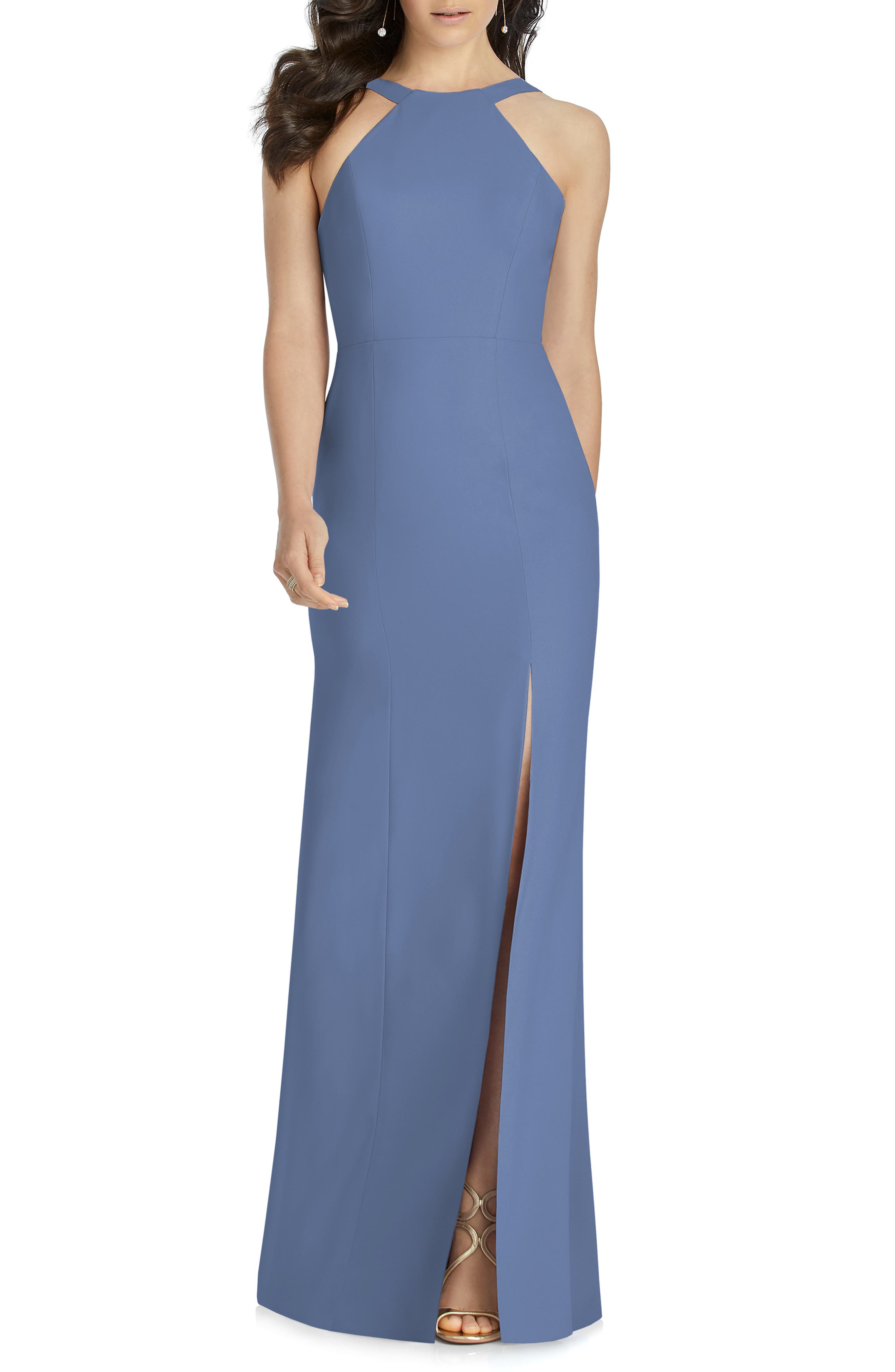 Dessy Collection Cutaway Shoulder Crepe Gown, 8 (similar to 1) - Blue