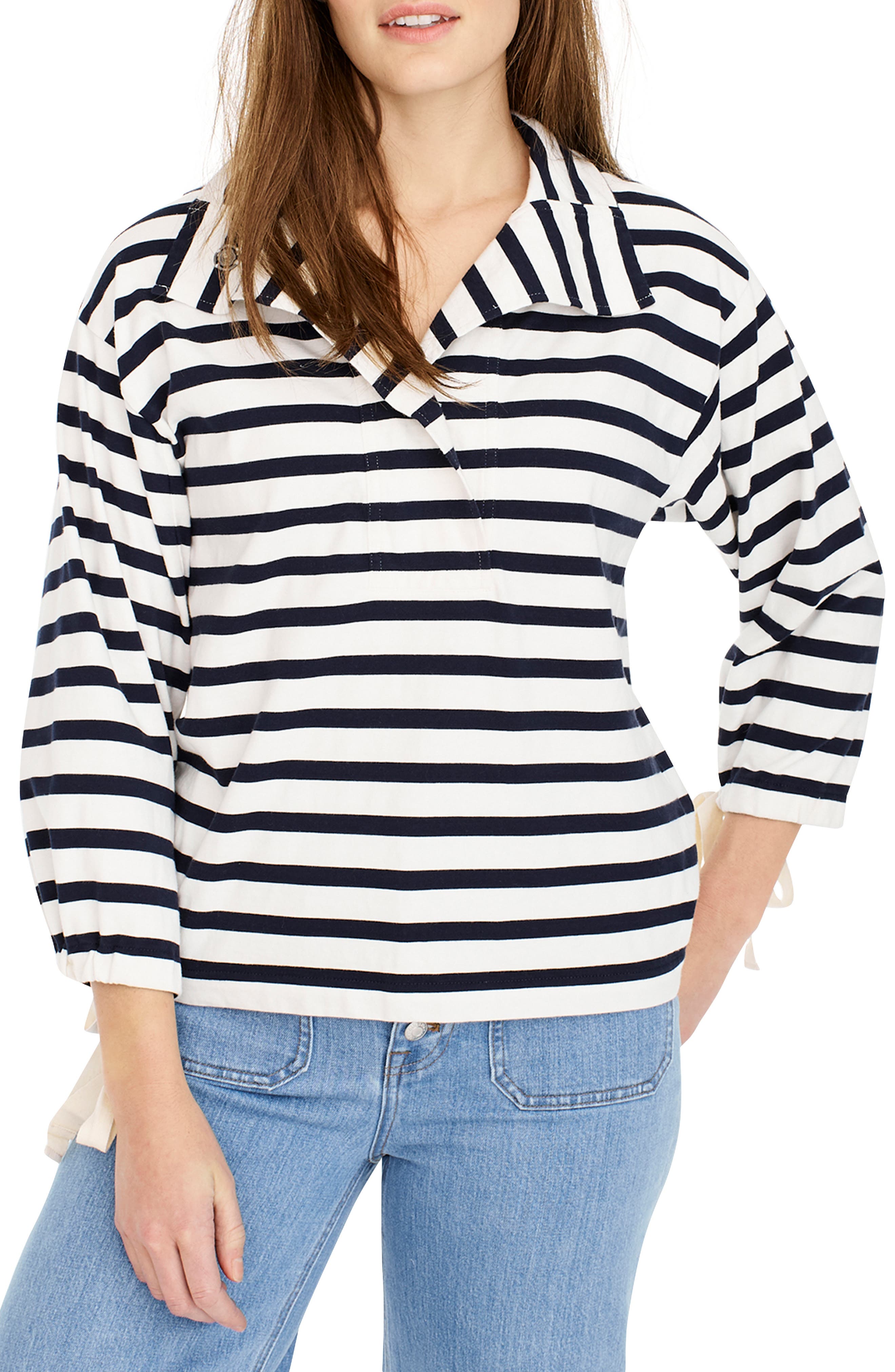 Plus Size J.crew Stripe Snap Neck Sweatshirt, Size - Blue