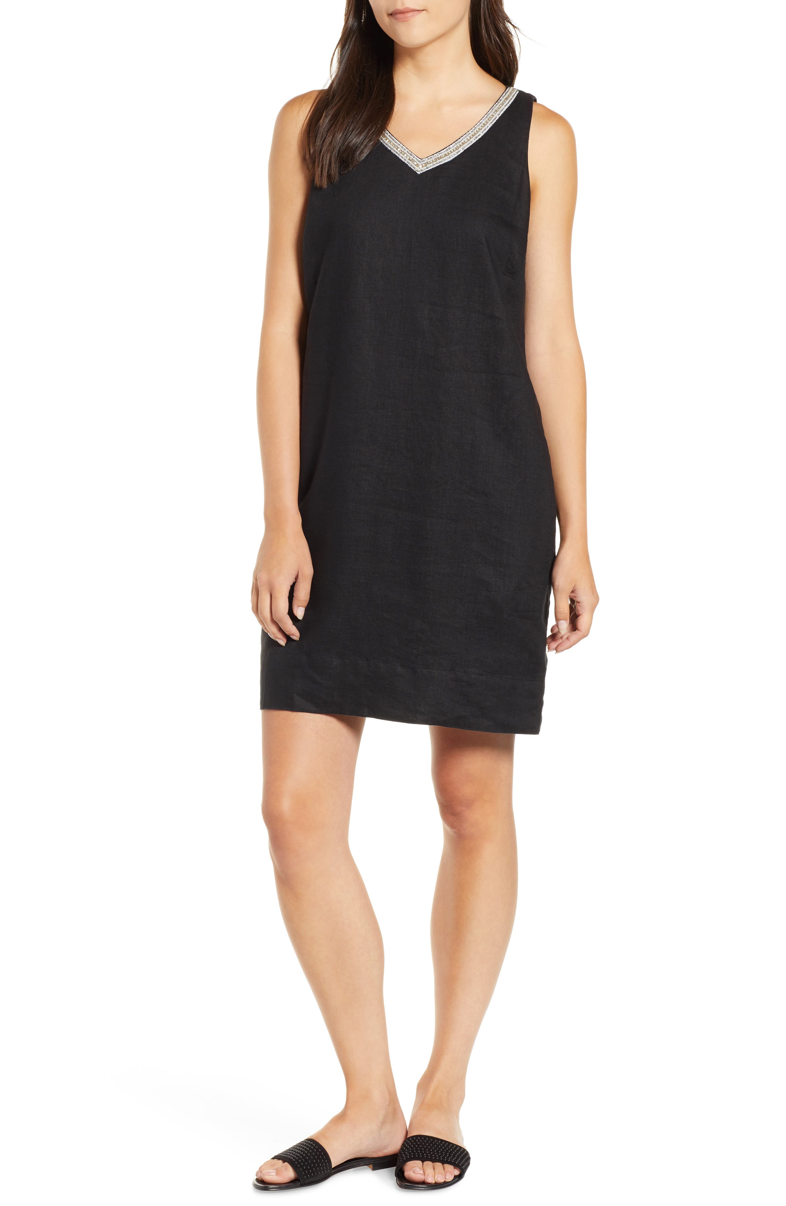 Tommy Bahama Linen Embellished Shift Dress, Black