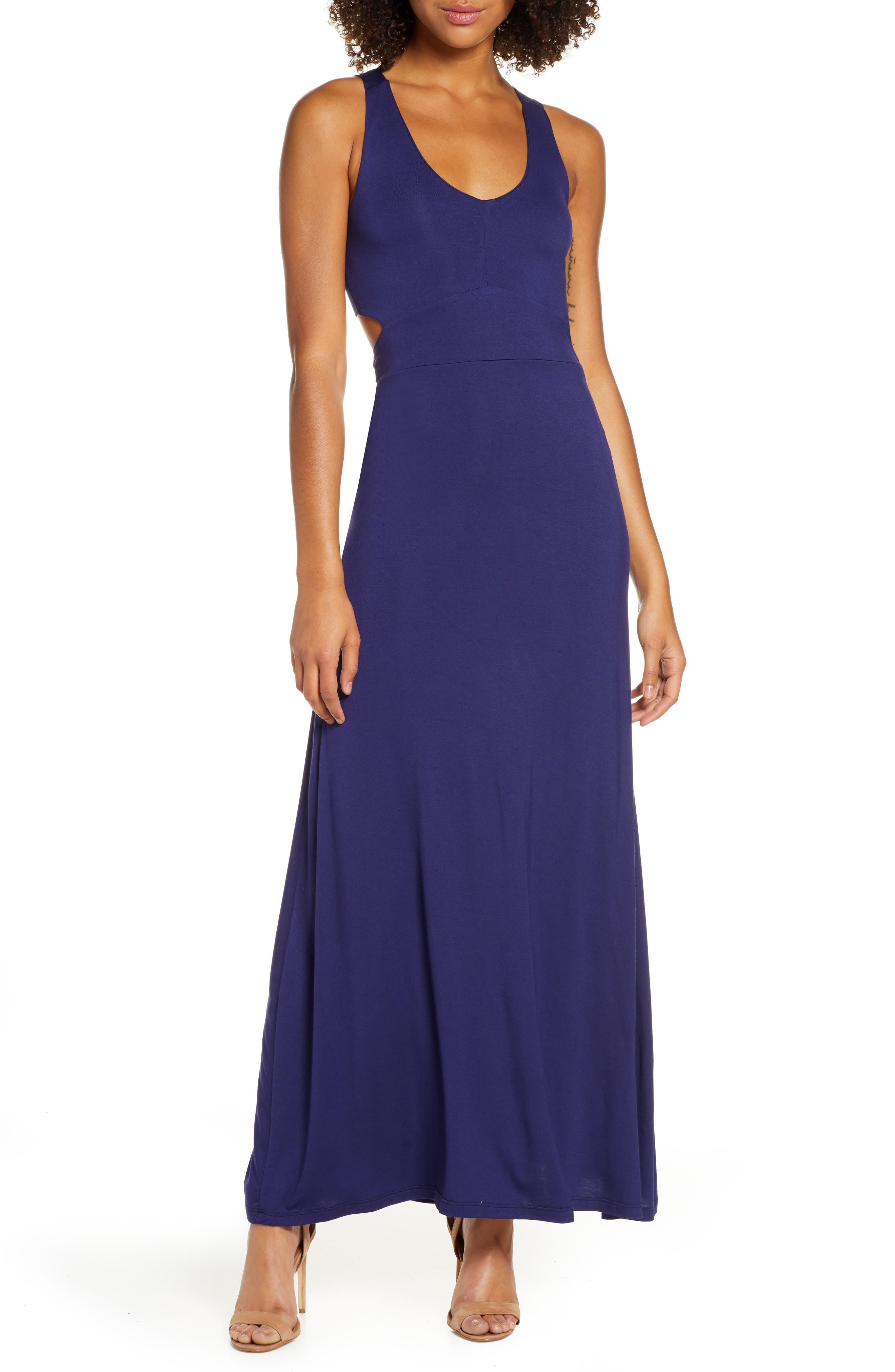 Fraiche By J Open Back Maxi Dress, Regular - Blue