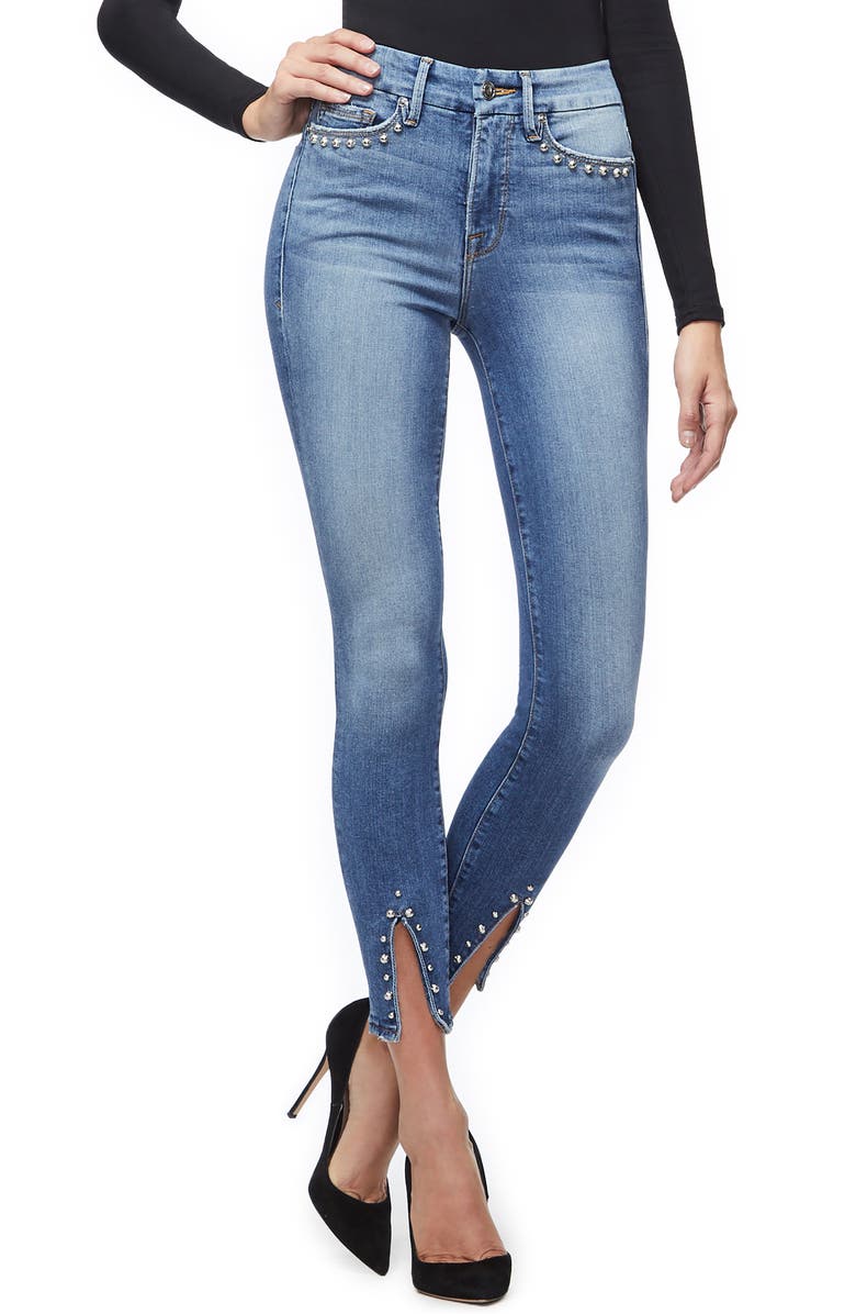 Good American Good Legs Stud Hem Skinny Jeans (Blue 217) (Regular ...