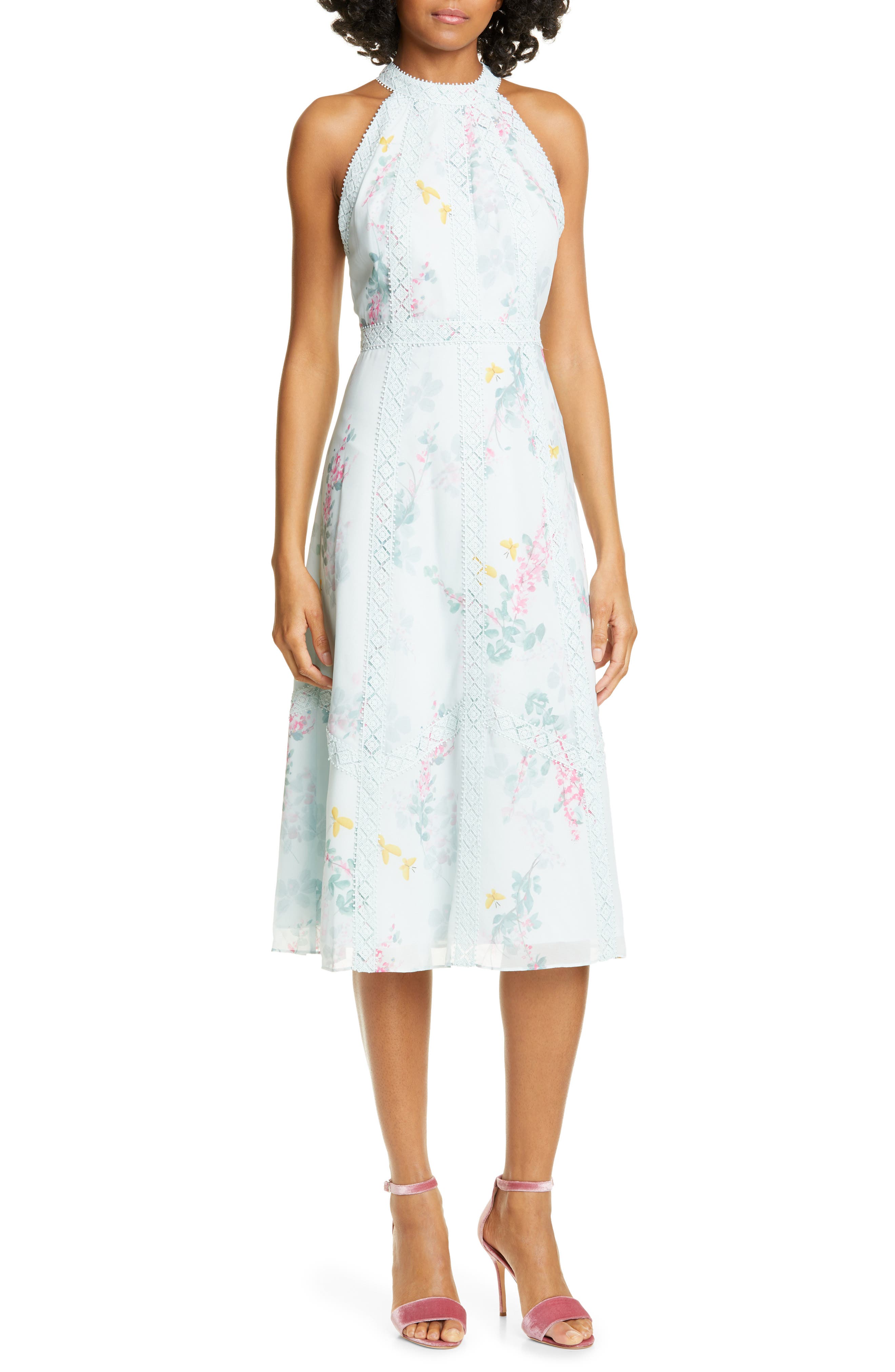 Ted Baker London Pinkee Sorbet Lace Trim Halter Midi Dress, Green