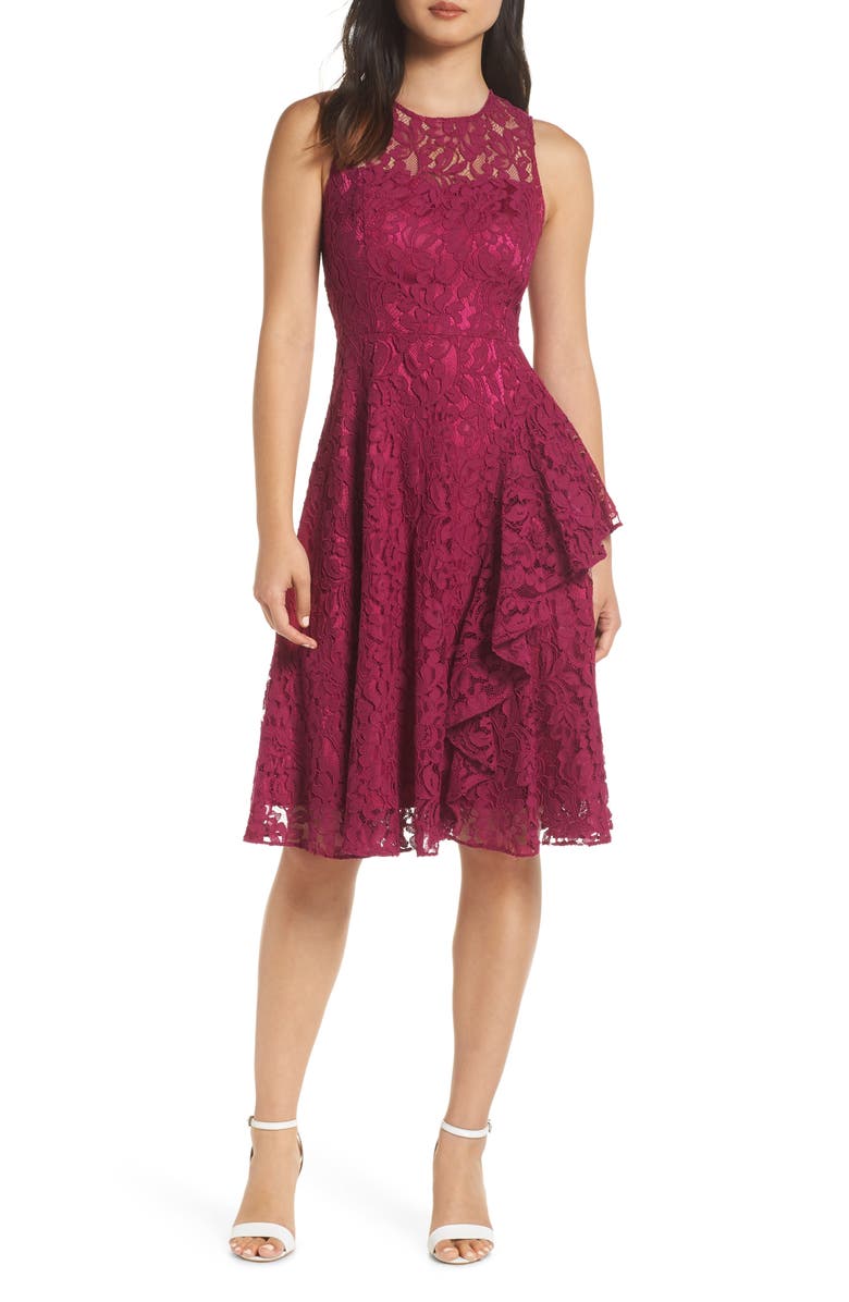 Eliza J Ruffle A-Line Lace Dress (Regular & Petite) | Nordstrom