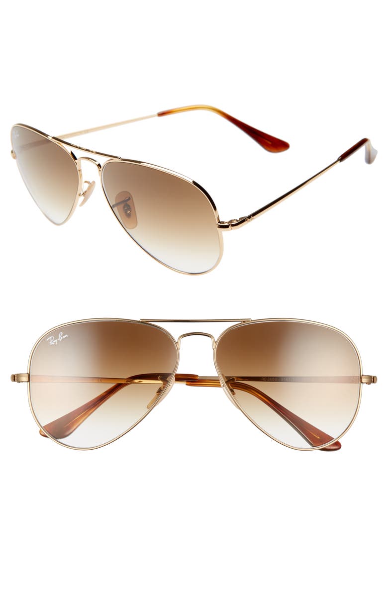 RAY BAN 58MM AVIATOR SUNGLASSES - GOLD/ BROWN GRADIENT,RB368958-Y