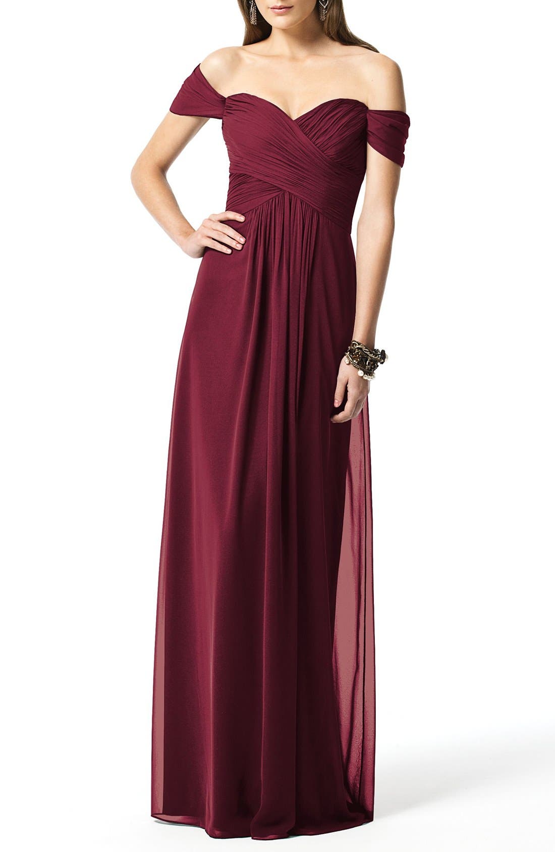 Dessy Collection Ruched Chiffon Gown, Red
