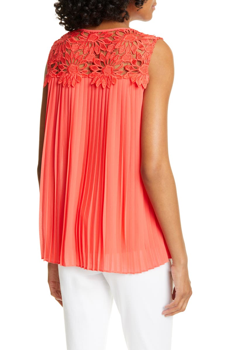 Ted Baker Sherbey Lace Yoke Pleated Sleeveless Blouse In Bright Red