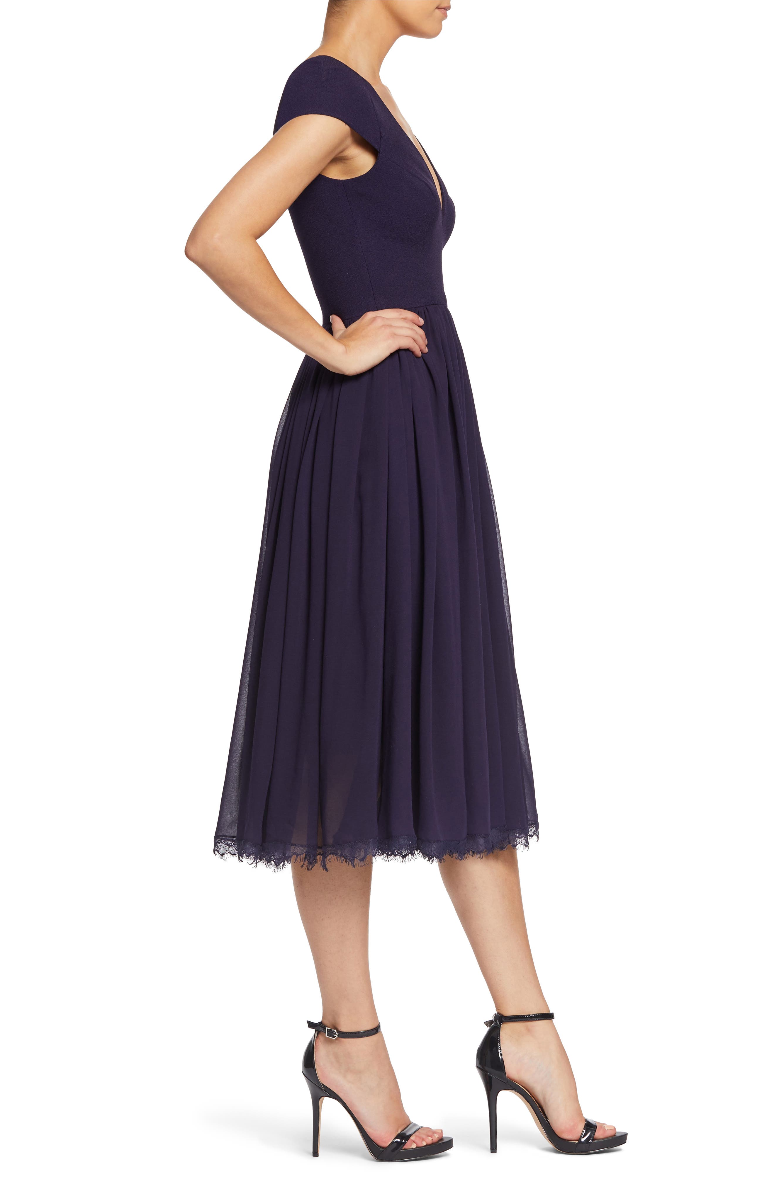 Dress The Population Corey Chiffon Fit & Flare Cocktail Dress In  Boysenberry | ModeSens