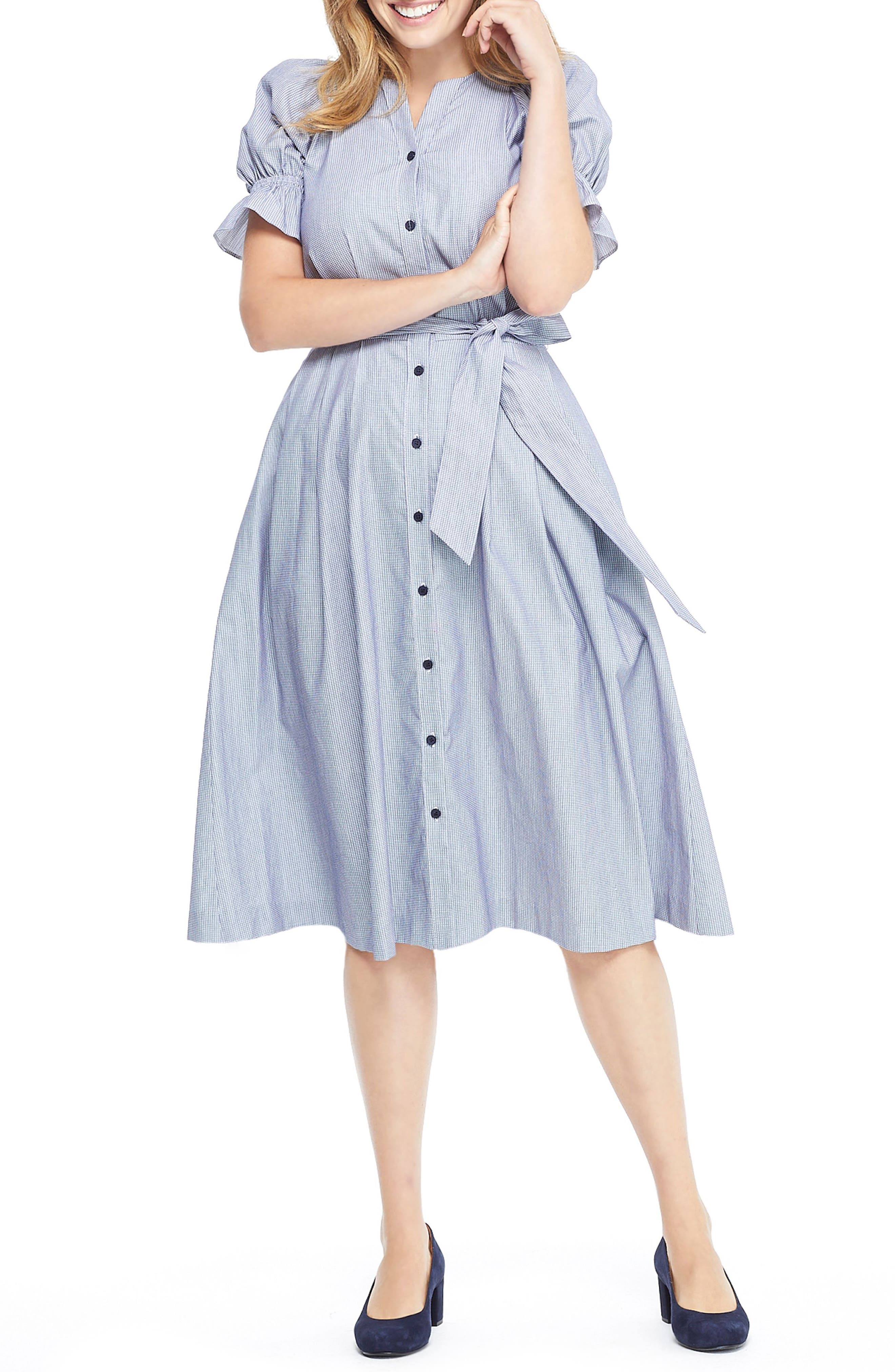 Petite Gal Meets Glam Collection Daisy Cotton Dobby Shirtdress, Blue
