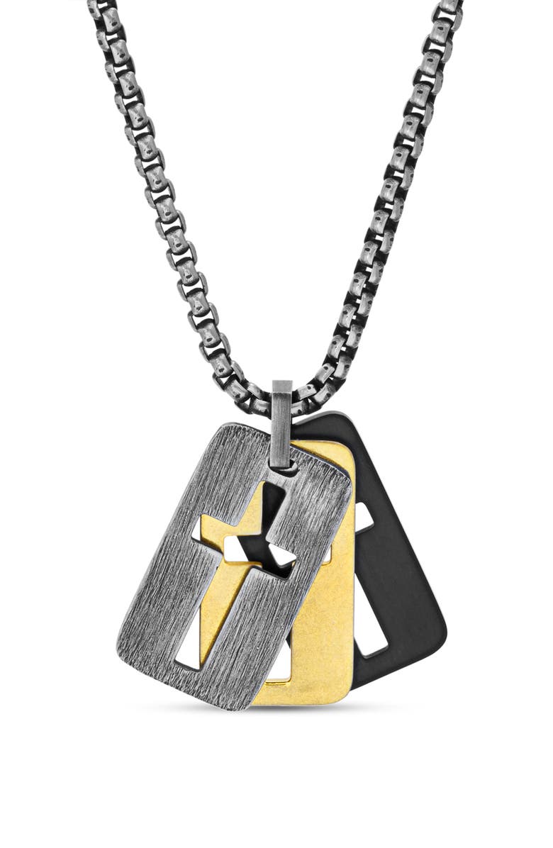 Click to view more detailed imagery on our partner's website Steve Madden Men's Open Cross Dog Tag Charm Necklace In Stainless Steel In Multi