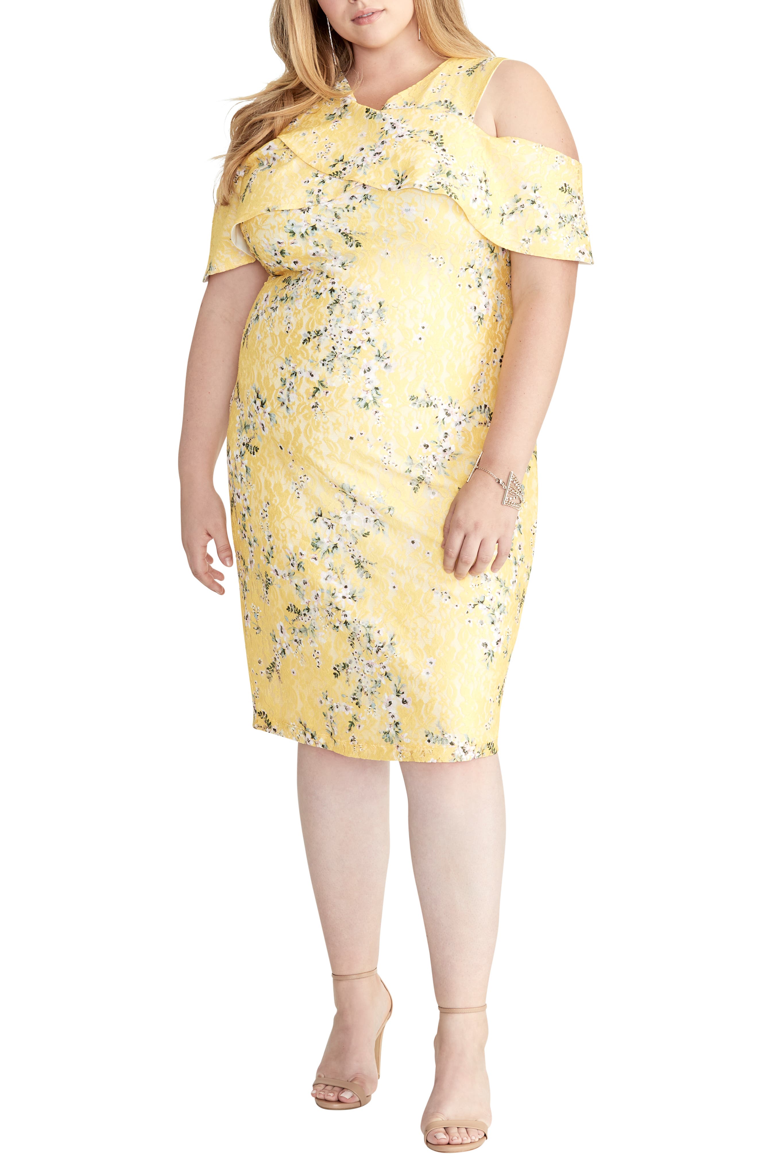 Plus Size Rachel Rachel Roy Cold Shoulder Lace Sheath Dress, Yellow