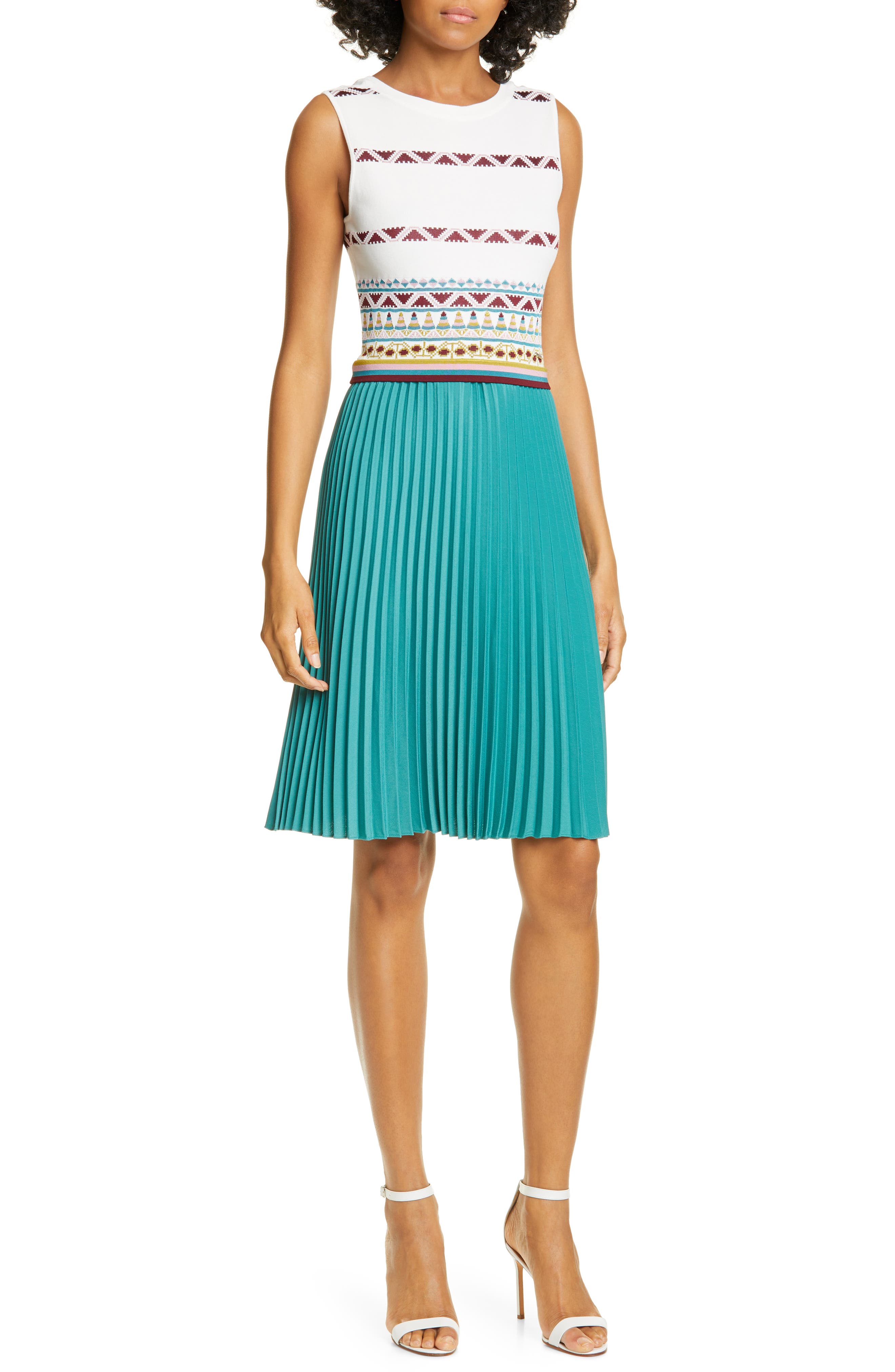 Ted Baker London Geo Pleated Dress, Ivory