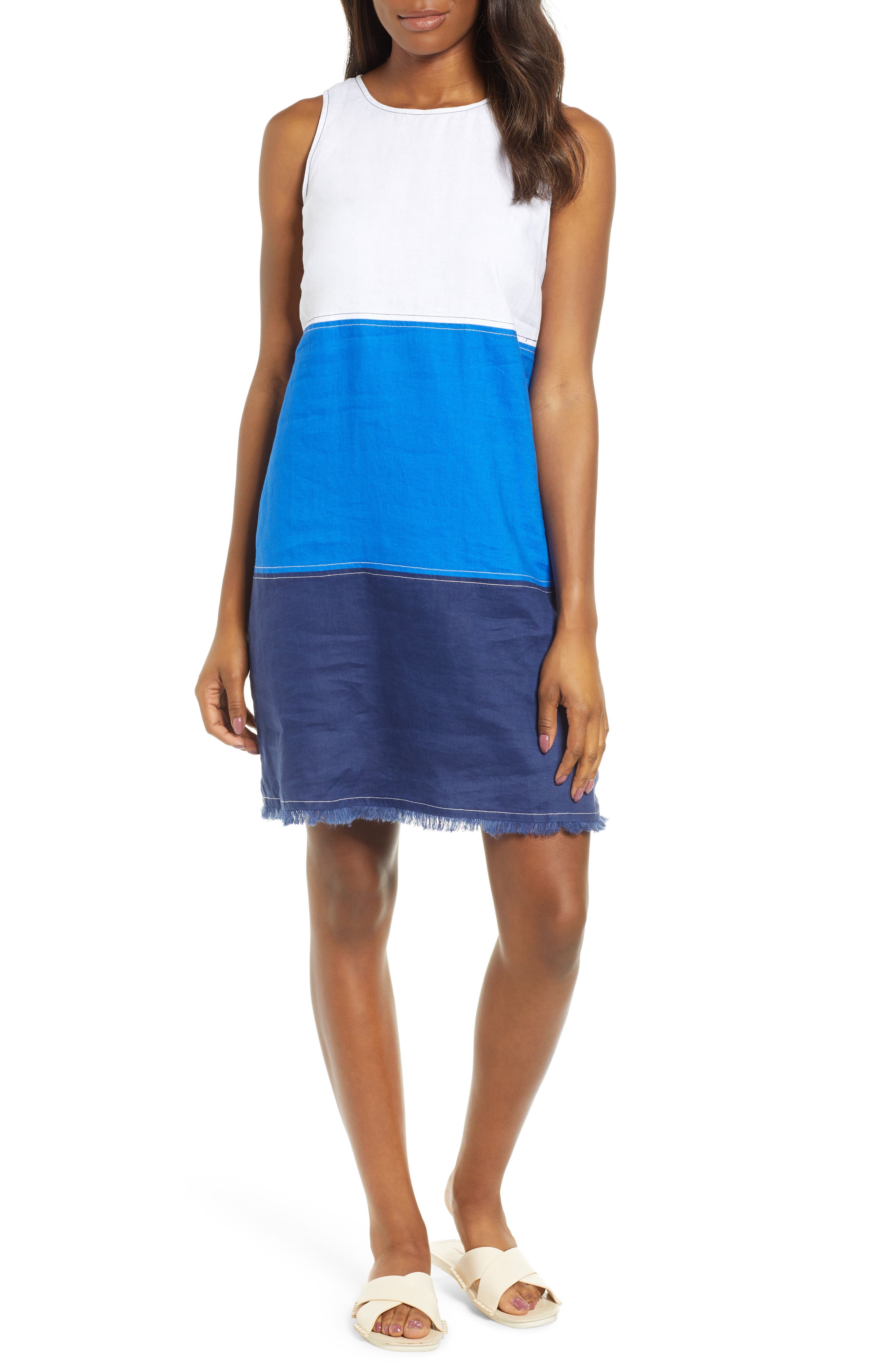 Tommy Bahama Two Palms Colorblock Linen Shift Dress, Blue