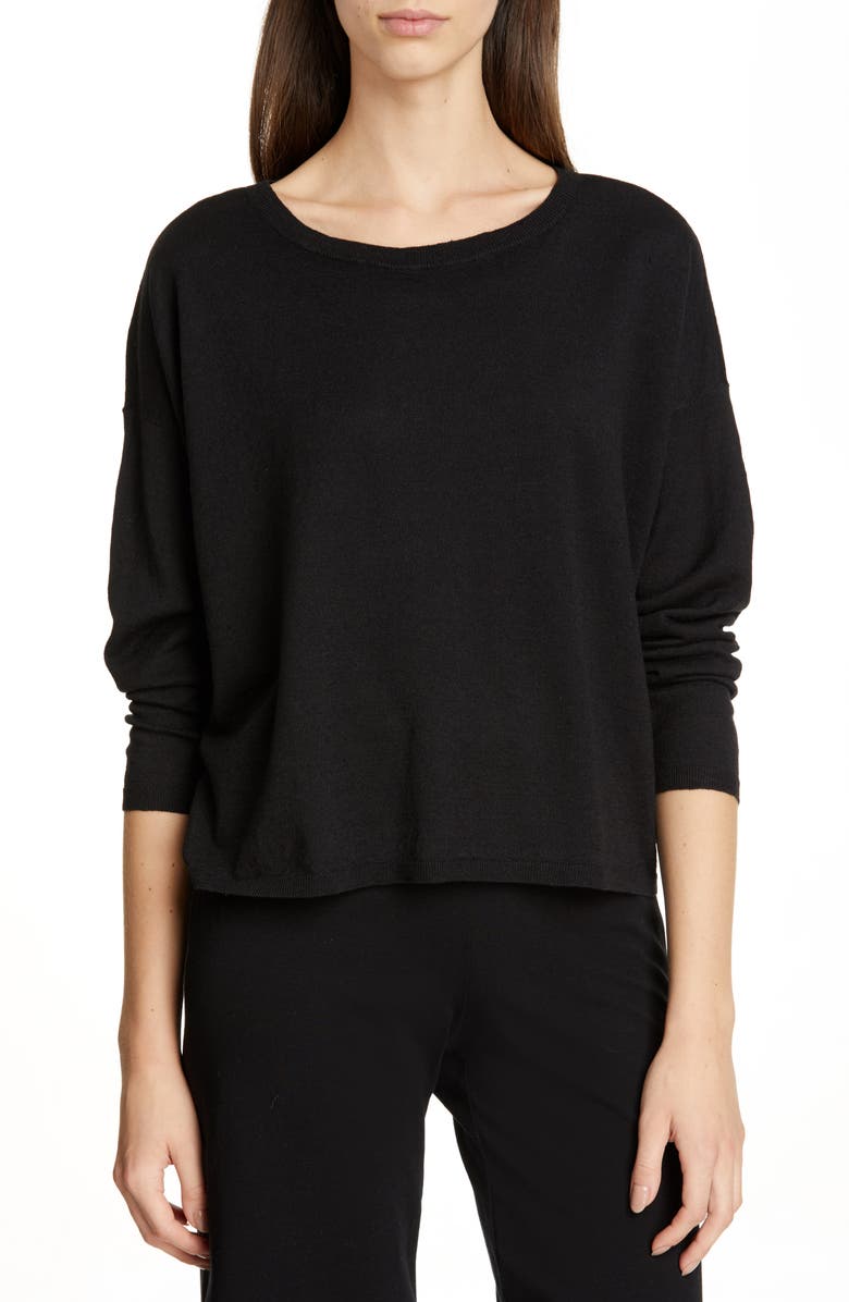 Eileen Fisher Tops JEWEL NECK LINEN BLEND BOXY TOP