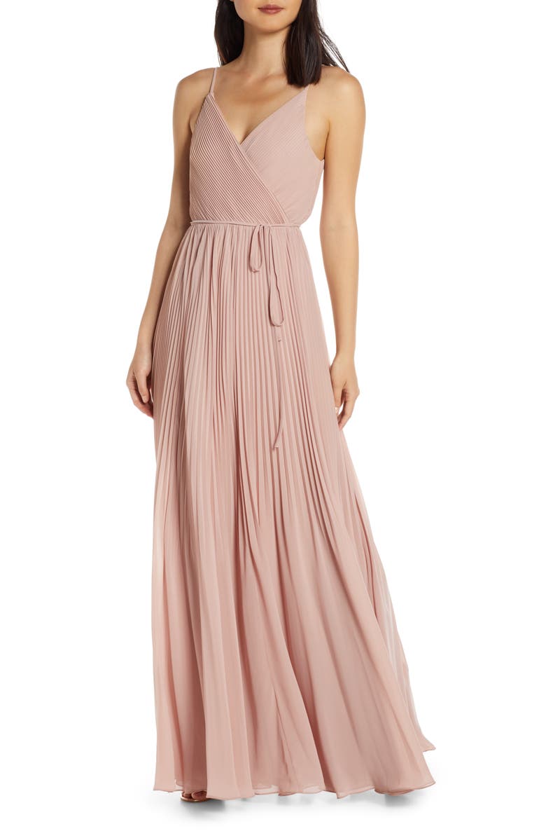 Jenny Yoo Kimi Pleated Chiffon Wrap Gown In Whipped Apricot | ModeSens