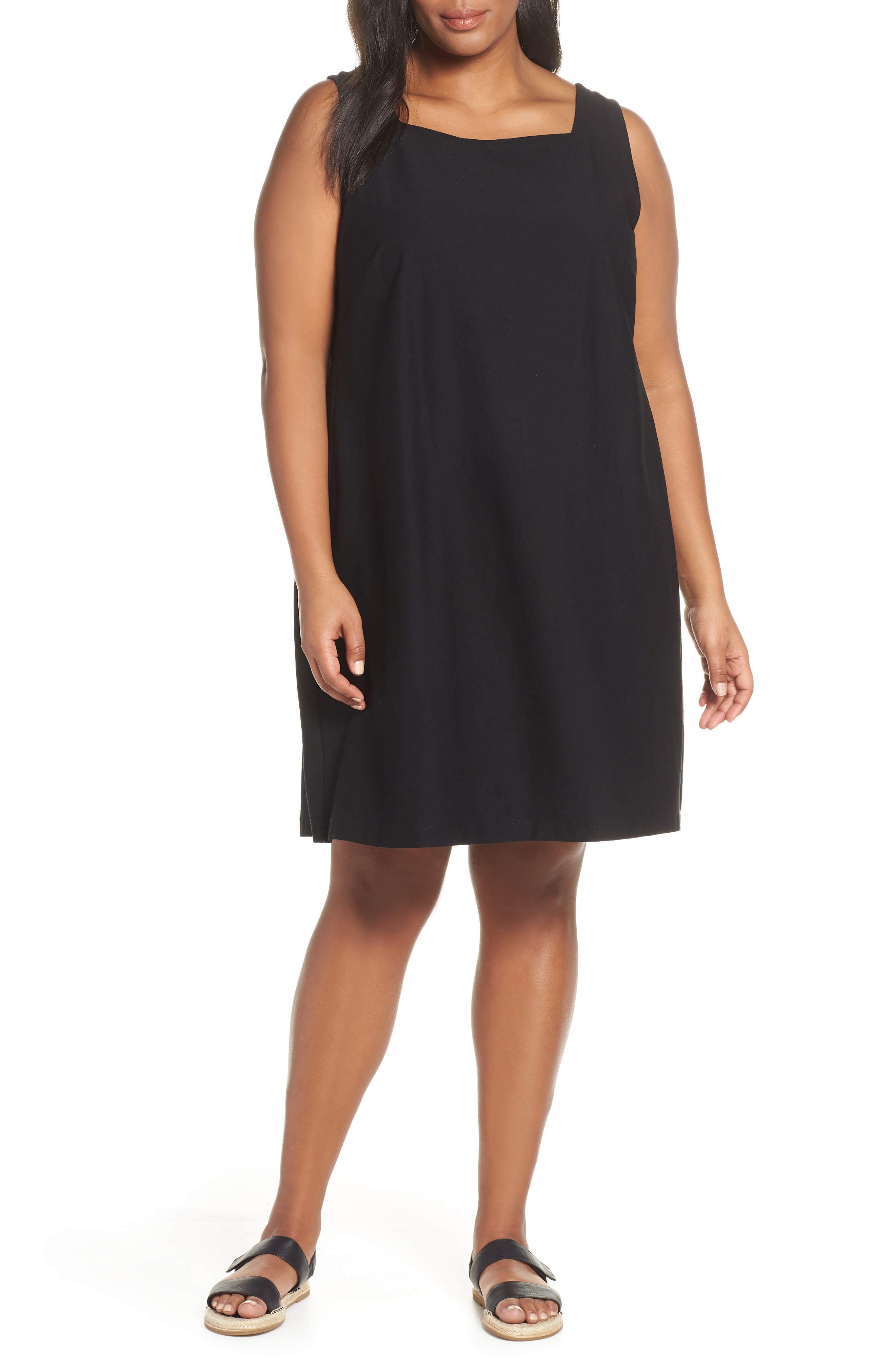 Plus Size Eileen Fisher Square Neck Shift Dress, Black