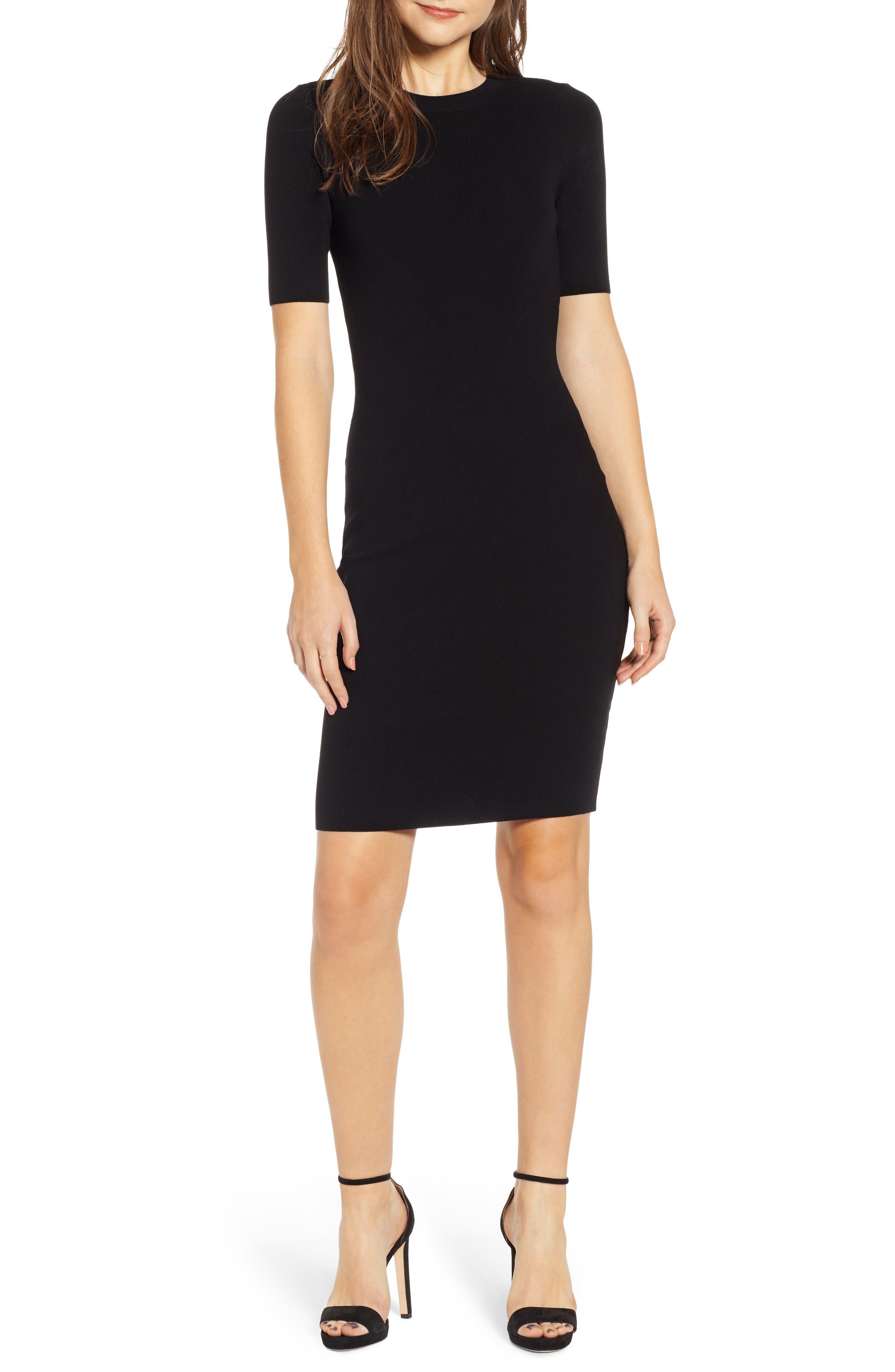 Leith Body-Con Sweater Dress, Black