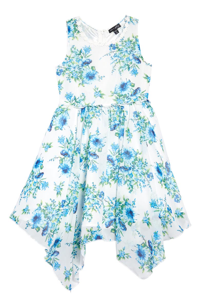 Floral Print Handkerchief Hem Party Dress